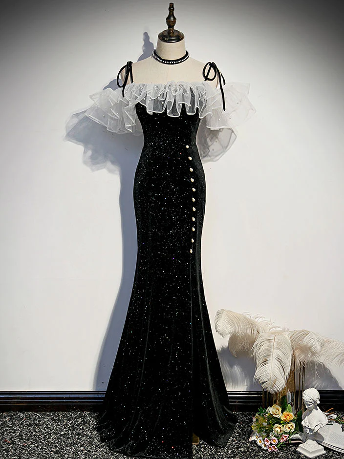 Elegant Black Mermaid Long Prom Dress for Women - Sweetheart Formal Evening Gown with Lace Details | Perfect for Homecoming, Wedding Guest, and Special Occasions
