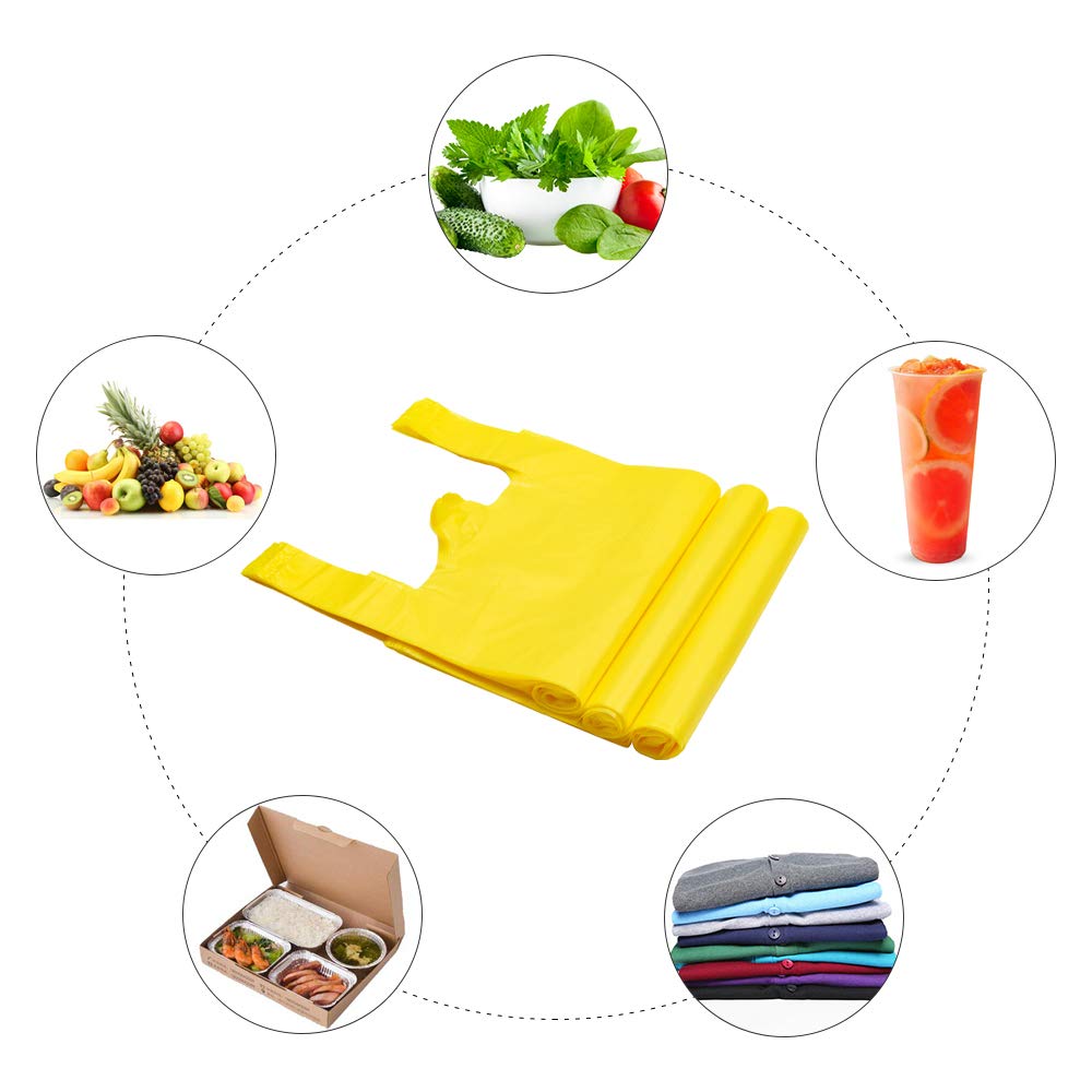 LazyMe Plastic T-Shirt Bags with Handles - 12x20 Inch Grocery Shopping Bags, Retail Store Bags, Business Plastic Bags (Yellow, 50 Pack) - Perfect for Supermarkets, Convenience Stores & Farmers Markets