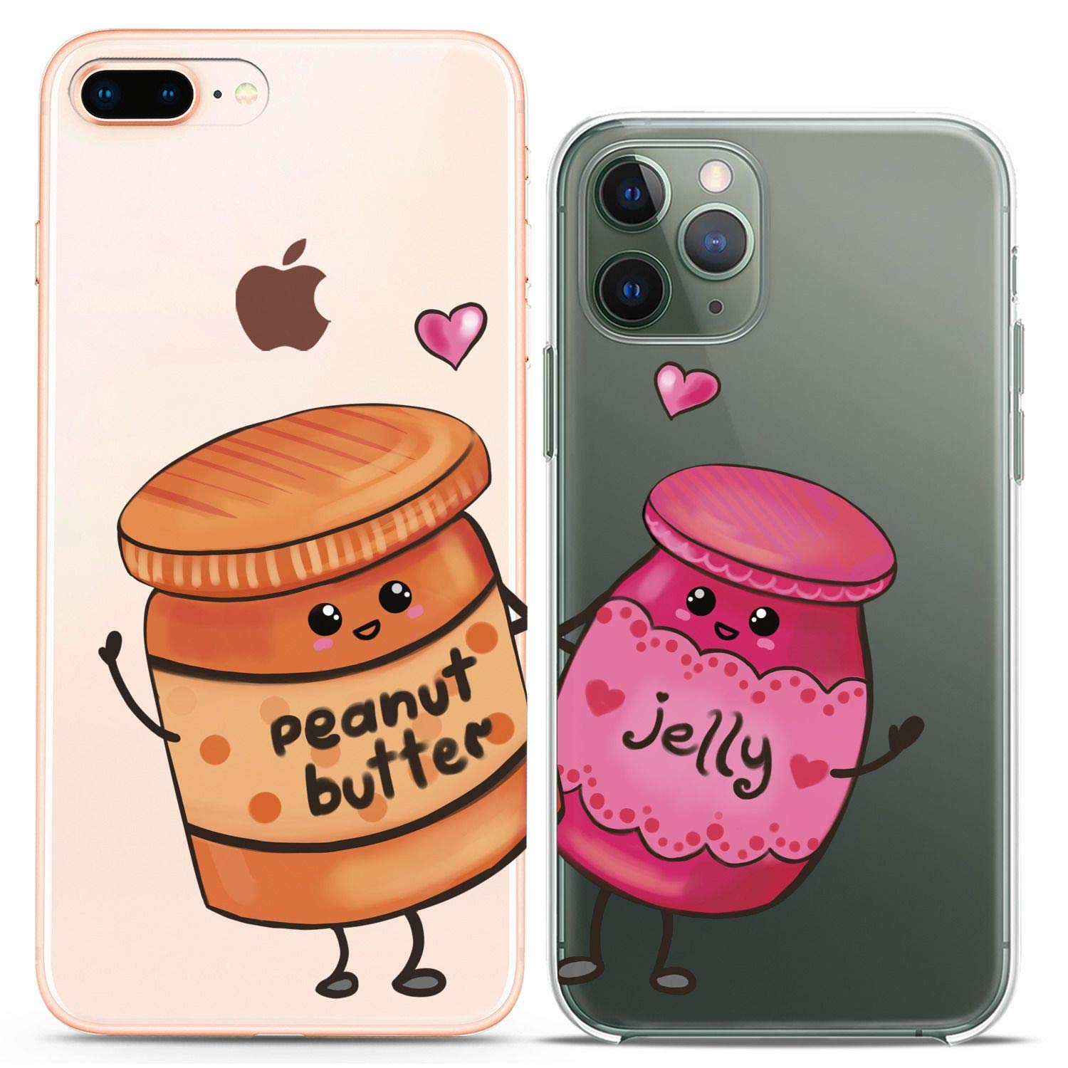 Matching Couple Phone Cases for iPhone 16 15 14 13 12 11 Pro Max Mini Xs X 6s 8 Plus 7+ Xr 10 SE 5 - Cute Kawaii Jelly Food Design, Flexible Slim Clear Cover with Peanut Print - Perfect for Couples, BFFs and Valentine's Gifts