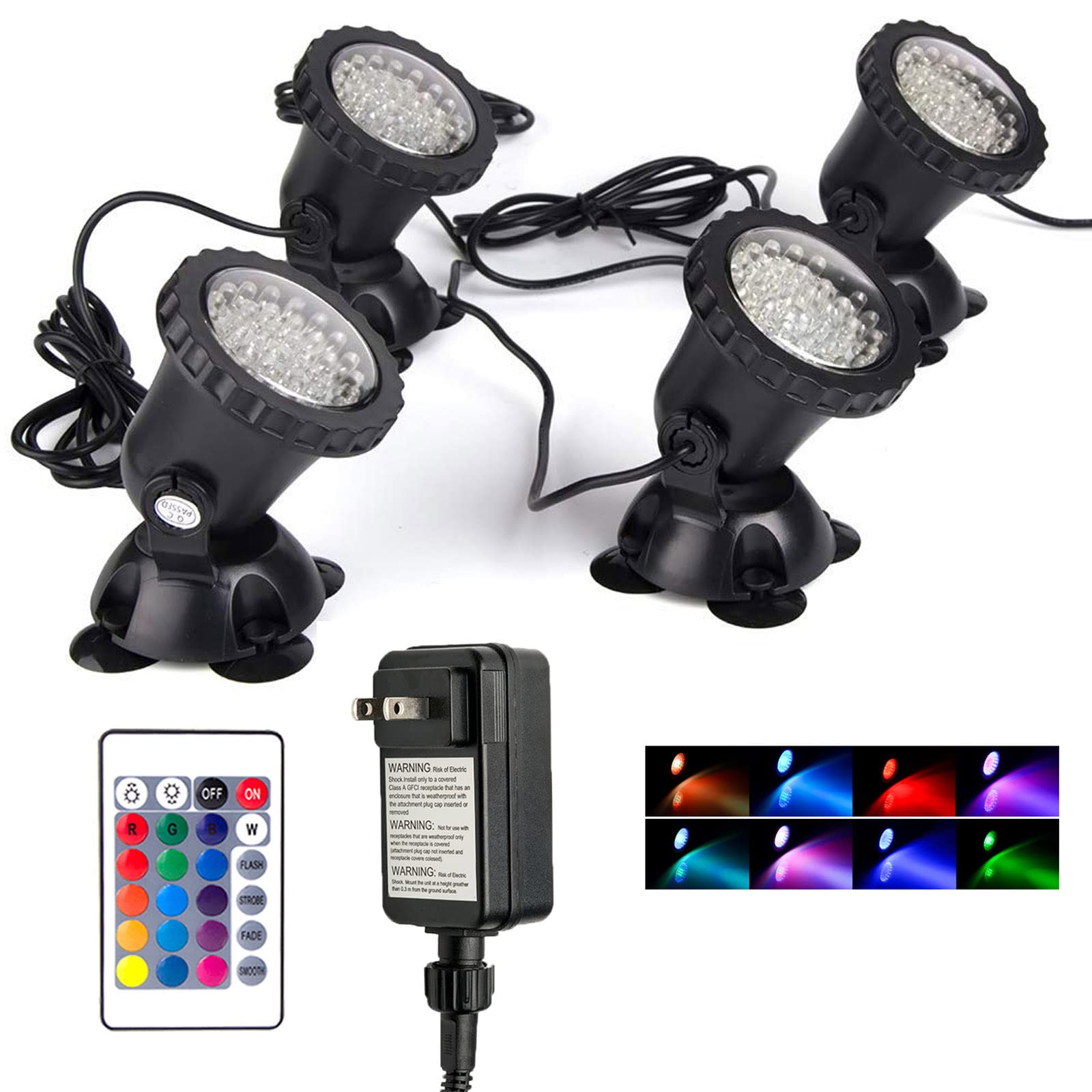 36 LED RGB Submersible Halloween Spot Lights - IP68 Waterproof Color Changing Outdoor Garden & Pond Lights - Dimmable Landscape Lighting for Yard, Fountain & Party Decor (Set of 4) | Perfect for Halloween Decorations, Garden Accent Lighting & Water Features