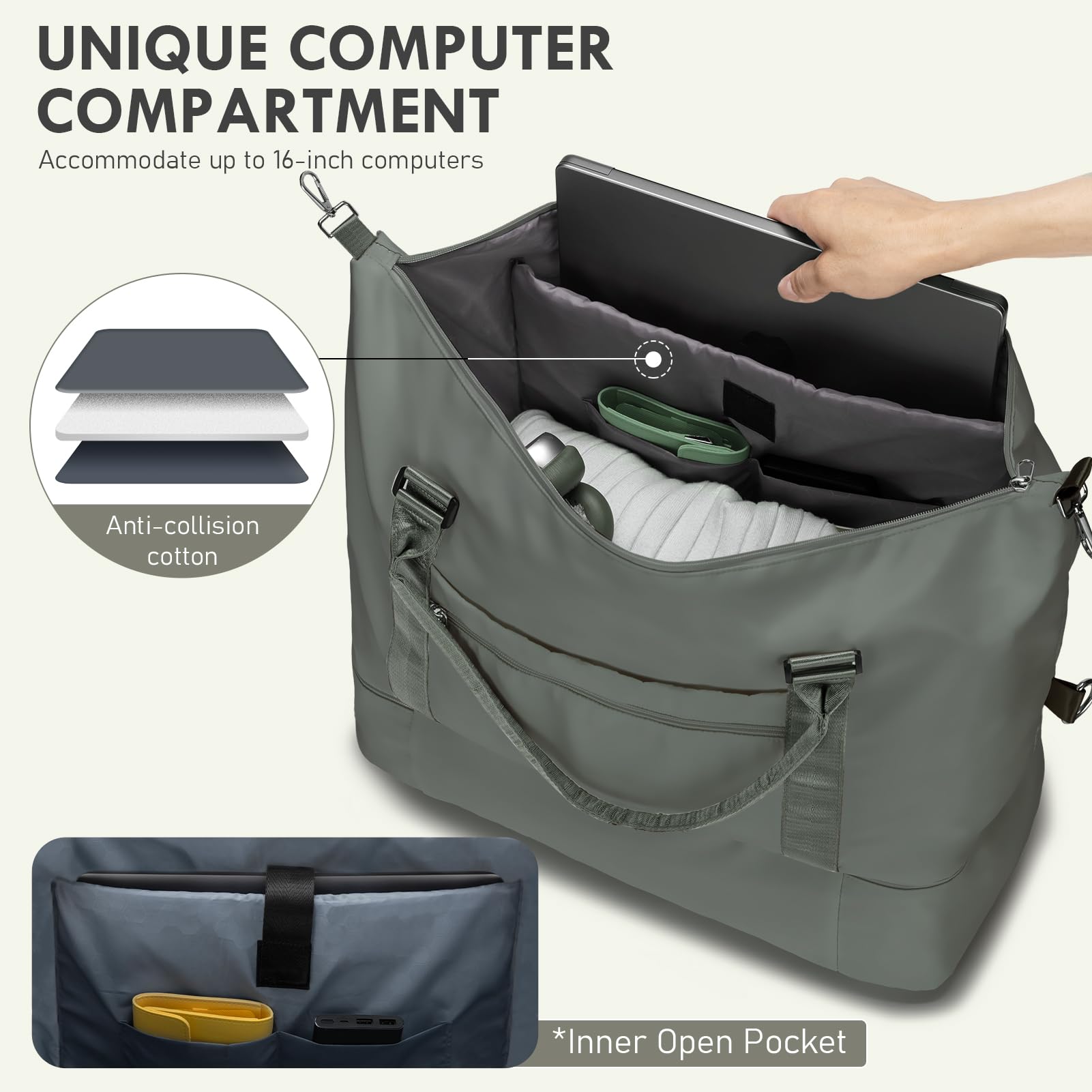 WOOMADA Women's Weekender Travel Bag with Shoe Compartment & Toiletry Bag - Perfect Carry On Duffle for Overnight Trips, Hospital Labor Delivery & Maternity Use (Army Green) - Ideal for Business Travel, Weekend Getaways & Gym Workouts