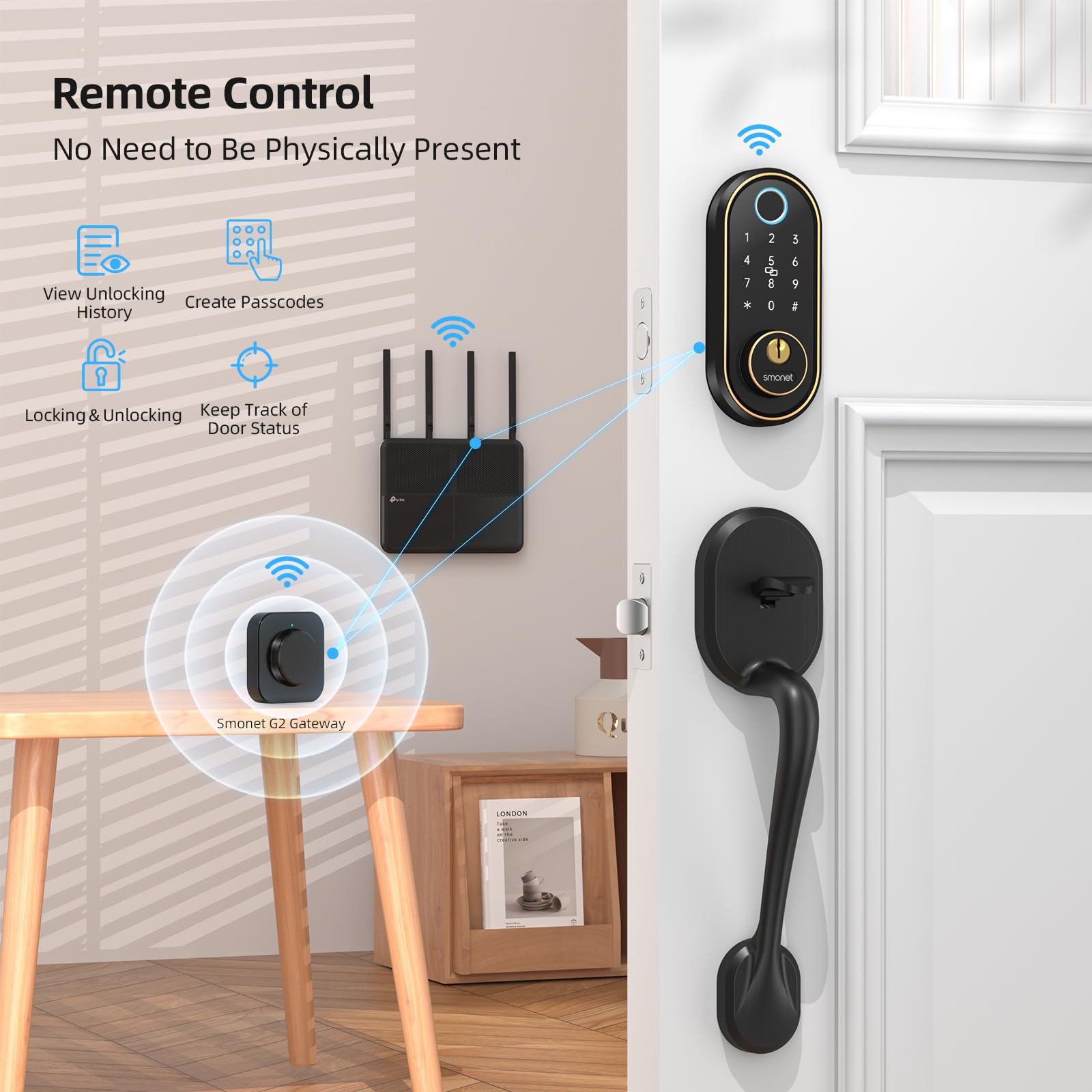 Smart Keyless Entry Door Lock - Fingerprint, Touchscreen Keypad, Bluetooth & Alexa Compatible Biometric Digital Deadbolt for Home & Hotel Security | Easy Installation & Remote Access