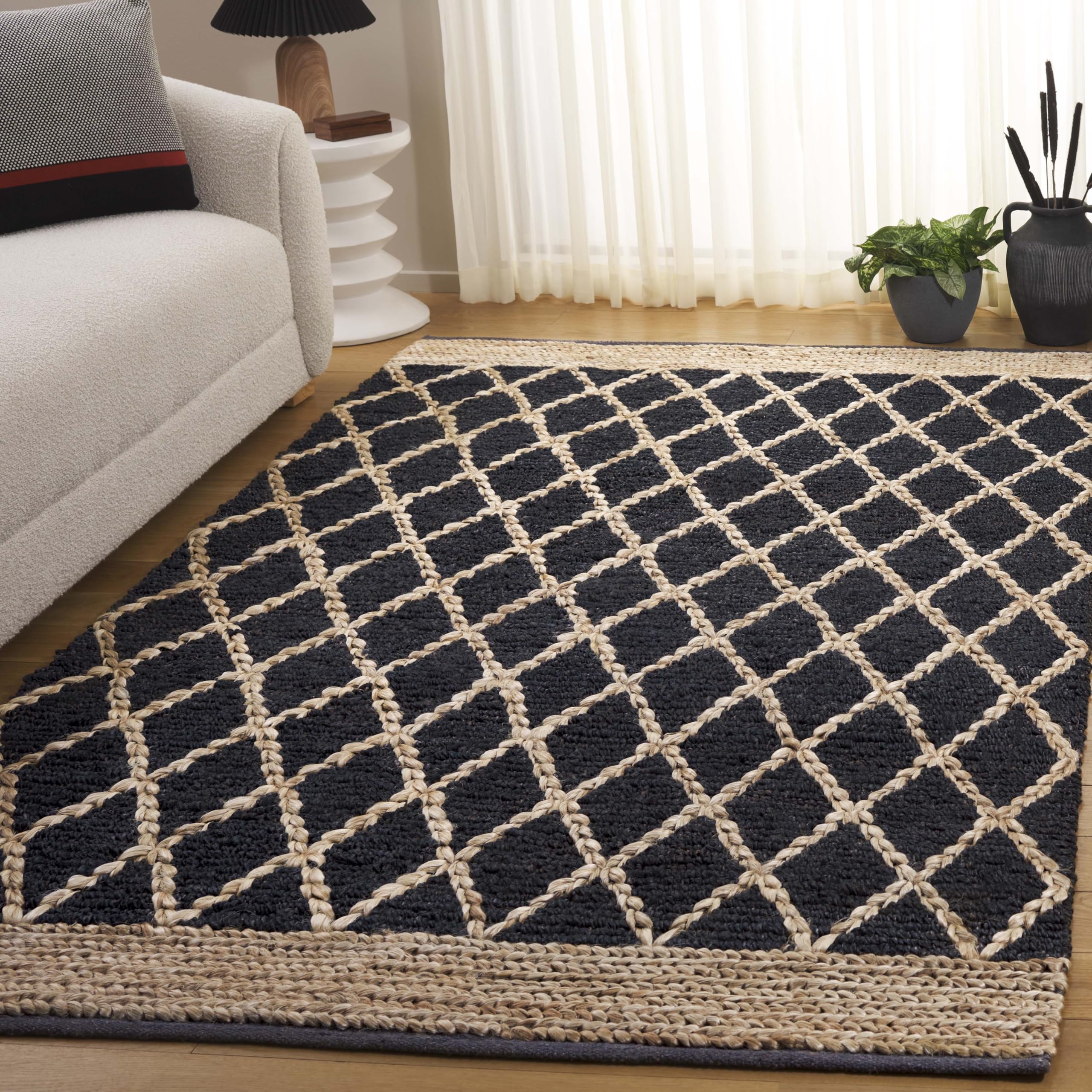 SAFAVIEH Handmade Boho Moroccan Trellis Jute Area Rug - 6' x 9' Charcoal Natural Fiber Rug for Living Room & Bedroom | Durable High-Traffic Floor Covering | Eco-Friendly Home Decor for Bohemian & Modern Interiors