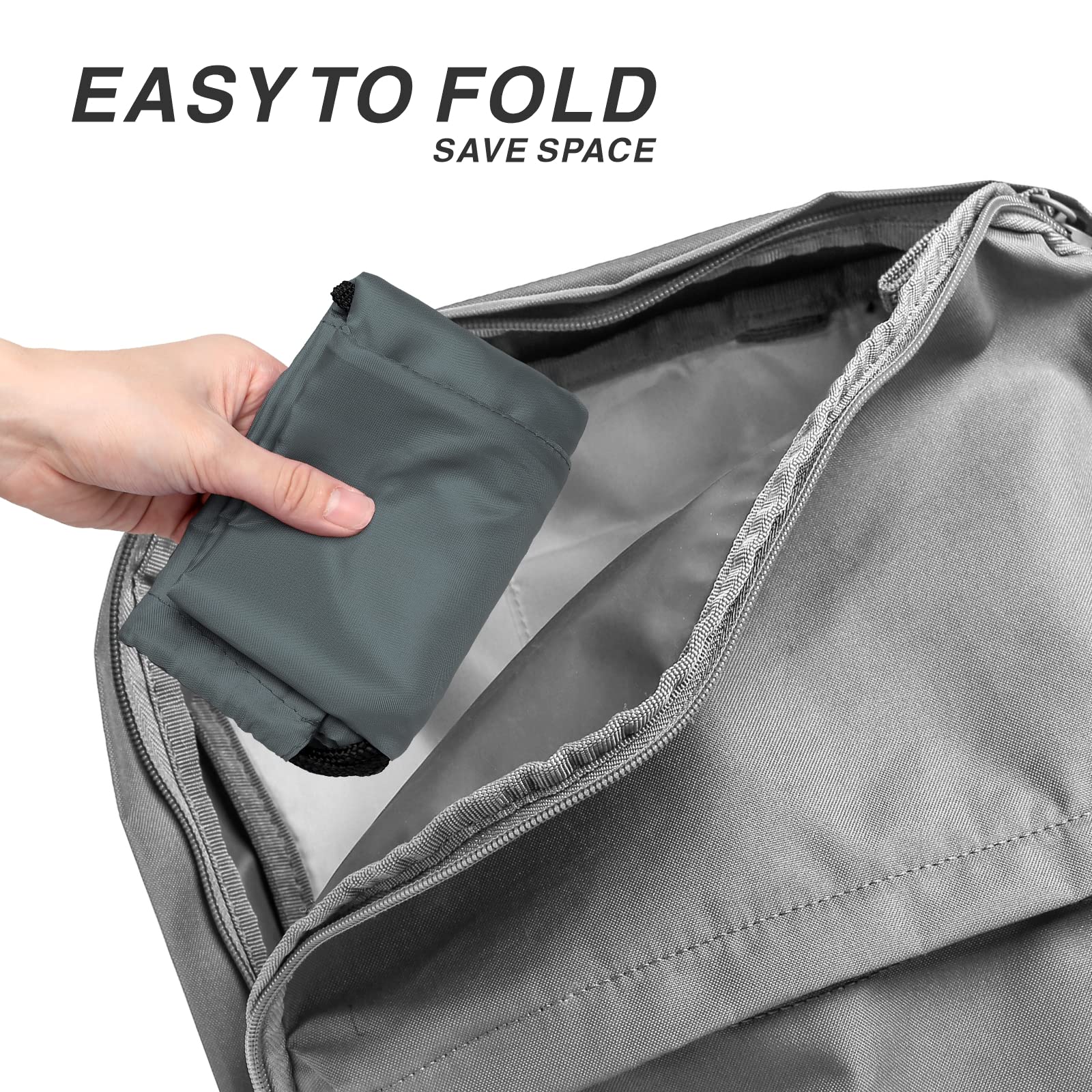 210D Nylon Foldable Drawstring Backpack with Zipper Side Pocket - Lightweight Sports Gym Tote Bag for Men & Women (Grey) - Perfect for Workouts, Travel, and Everyday Use