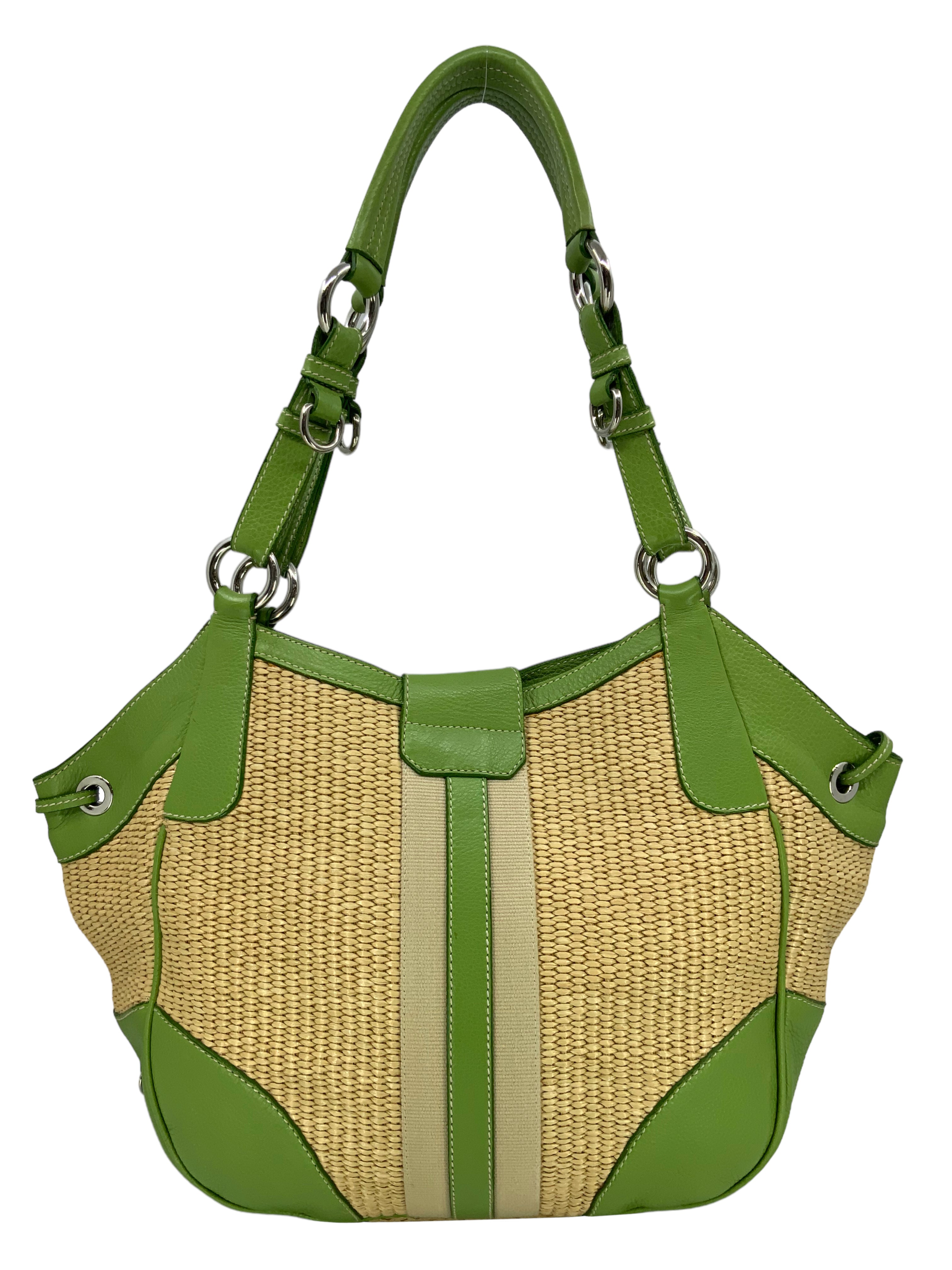 PRADA Leather and Straw Shoulder Bag for Women | Luxury Designer Handbag for Summer, Beach, and Casual Outings