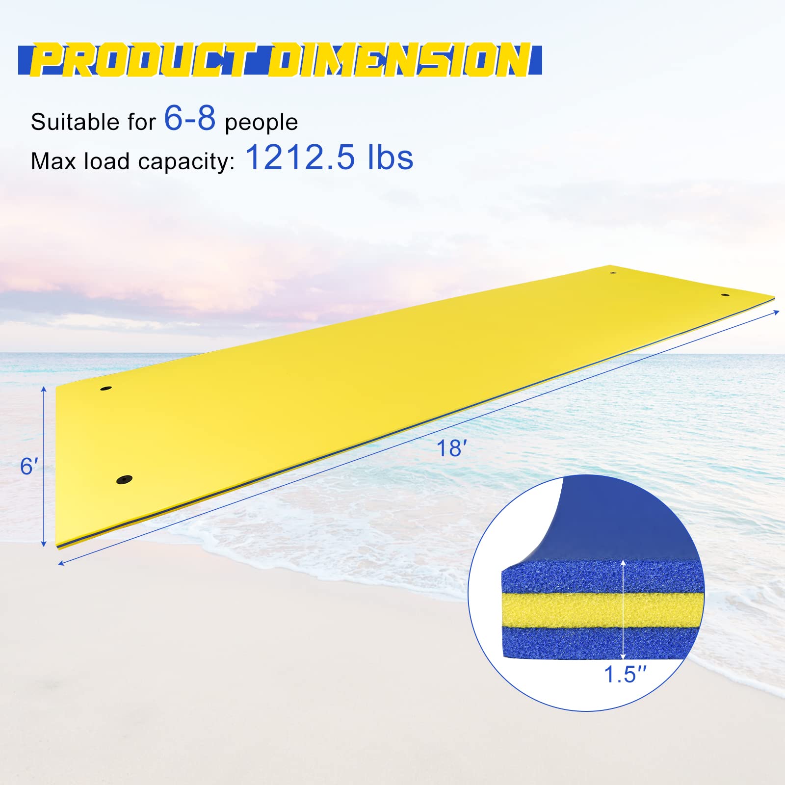 GLACER Floating Water Mat - Extra Large Tear-Resistant XPE Foam Swim Pad for Pool, Lake & Beach - Portable Roll-Up Design for Relaxation, Sunbathing & Water Recreation - Perfect for Family Fun, Summer Parties & Vacation Activities