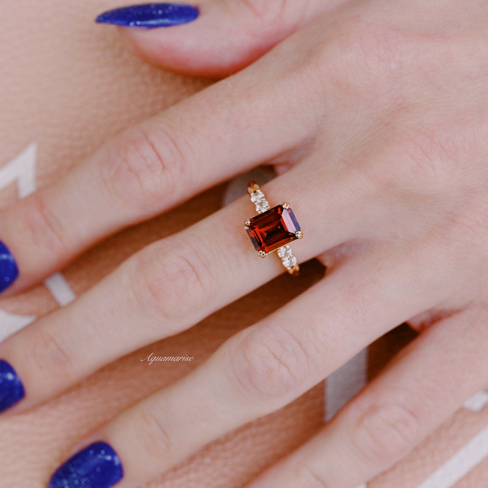 Natural Red Garnet Engagement Ring for Women - 14K Rose Gold Vermeil Wedding Band, Anniversary Gift for Her - Perfect for Proposals, Valentine's Day & Special Occasions