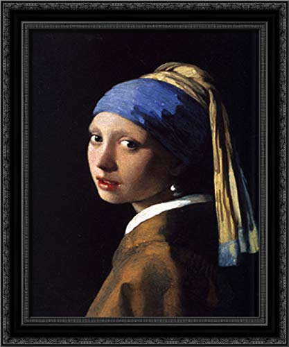 Johannes Vermeer Girl With A Pearl Earring 20x24 Inch Black Ornate Wood Framed Canvas Art Print - Classic Dutch Masterpiece for Living Room, Bedroom & Office Decor