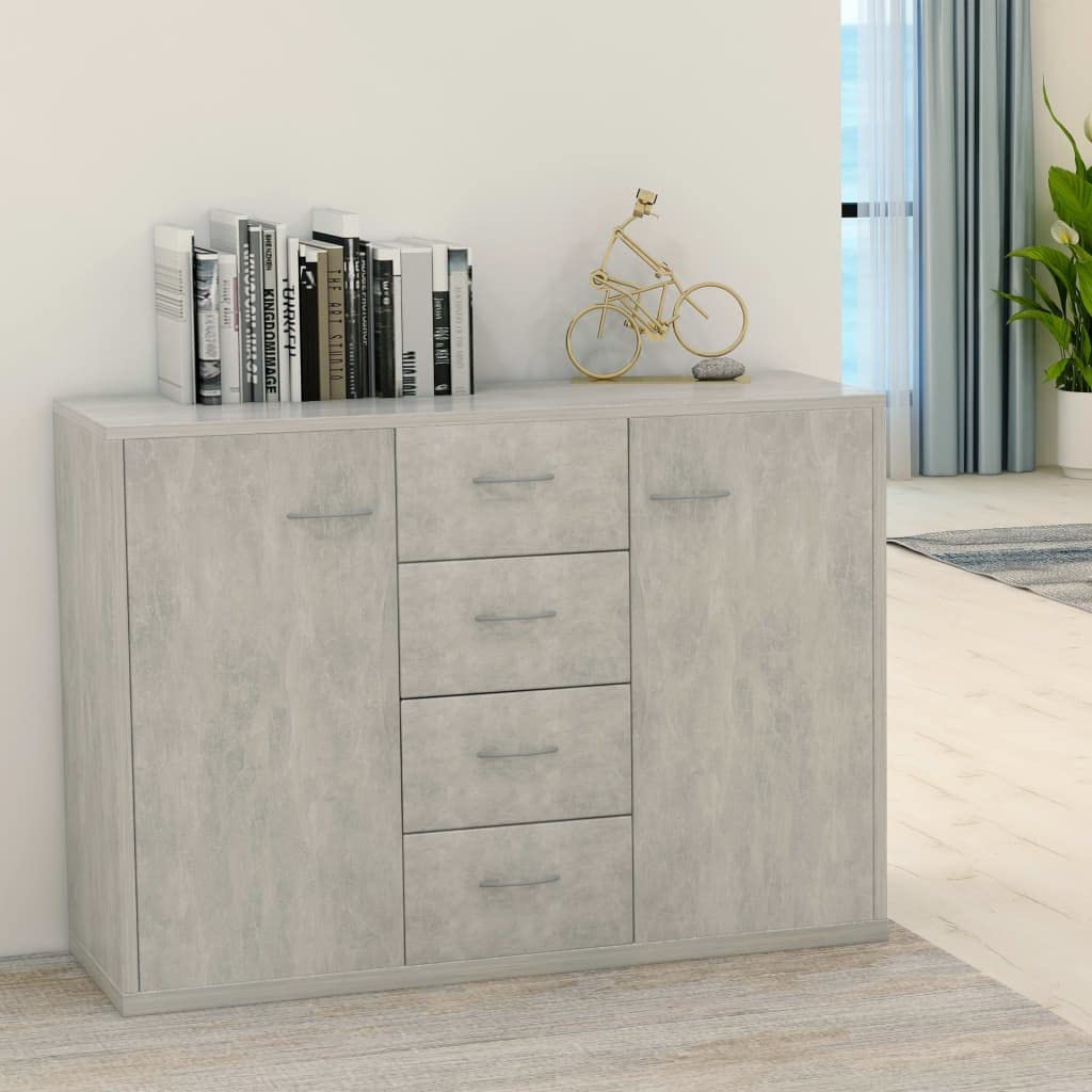 Homvdxl Rustic Grey Sideboard Buffet Cabinet - 4 Drawers & 2 Doors Wide Kitchen Storage Cabinet for Dining Room, Hallway, Bar - Solid Wood Cupboard Console Table for Home Decor & Entertaining