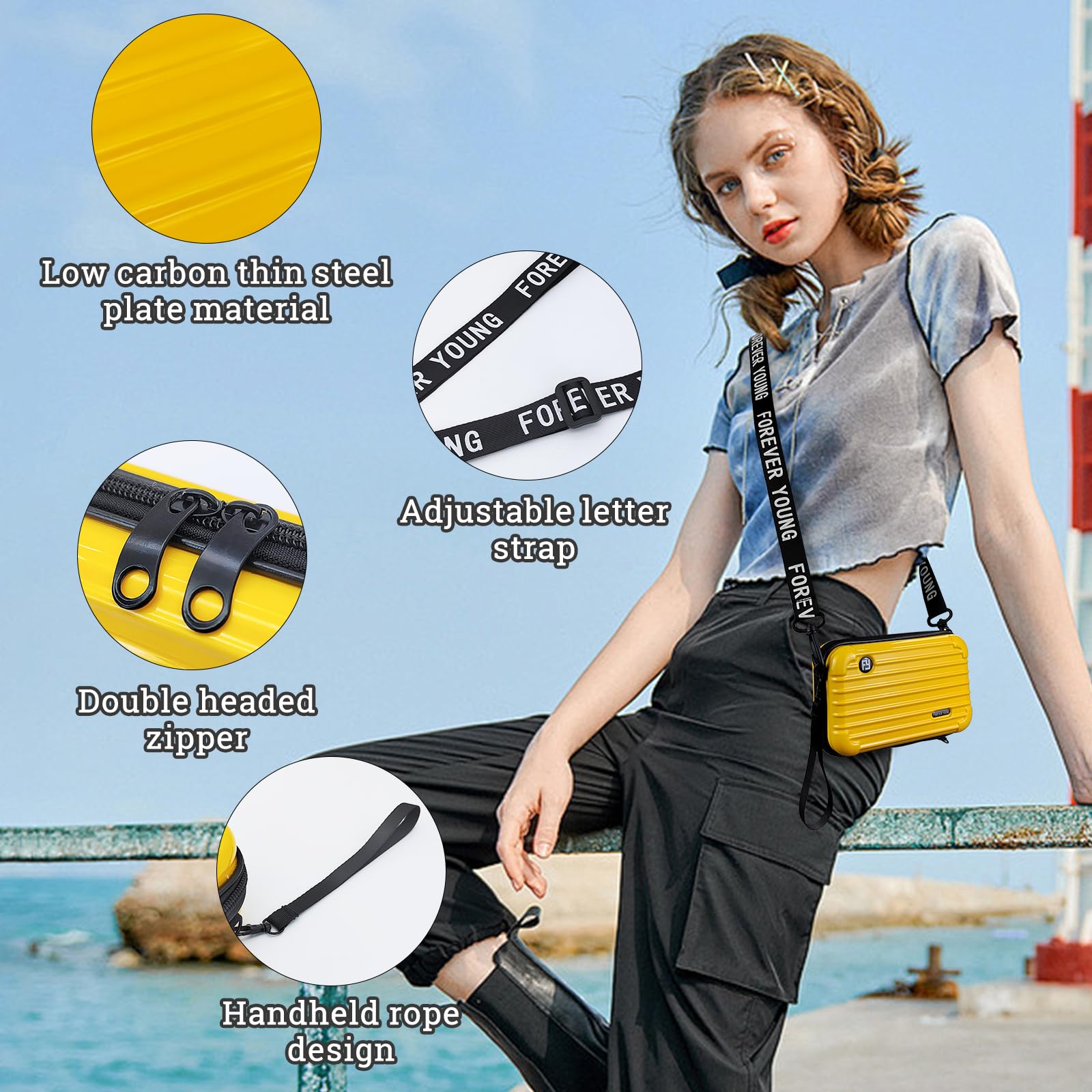 Stylish Mini Suitcase Crossbody Bag - Plastic Travel Cosmetic Purse with 2 Adjustable Straps | Perfect for Travel, Parties, and Everyday Use