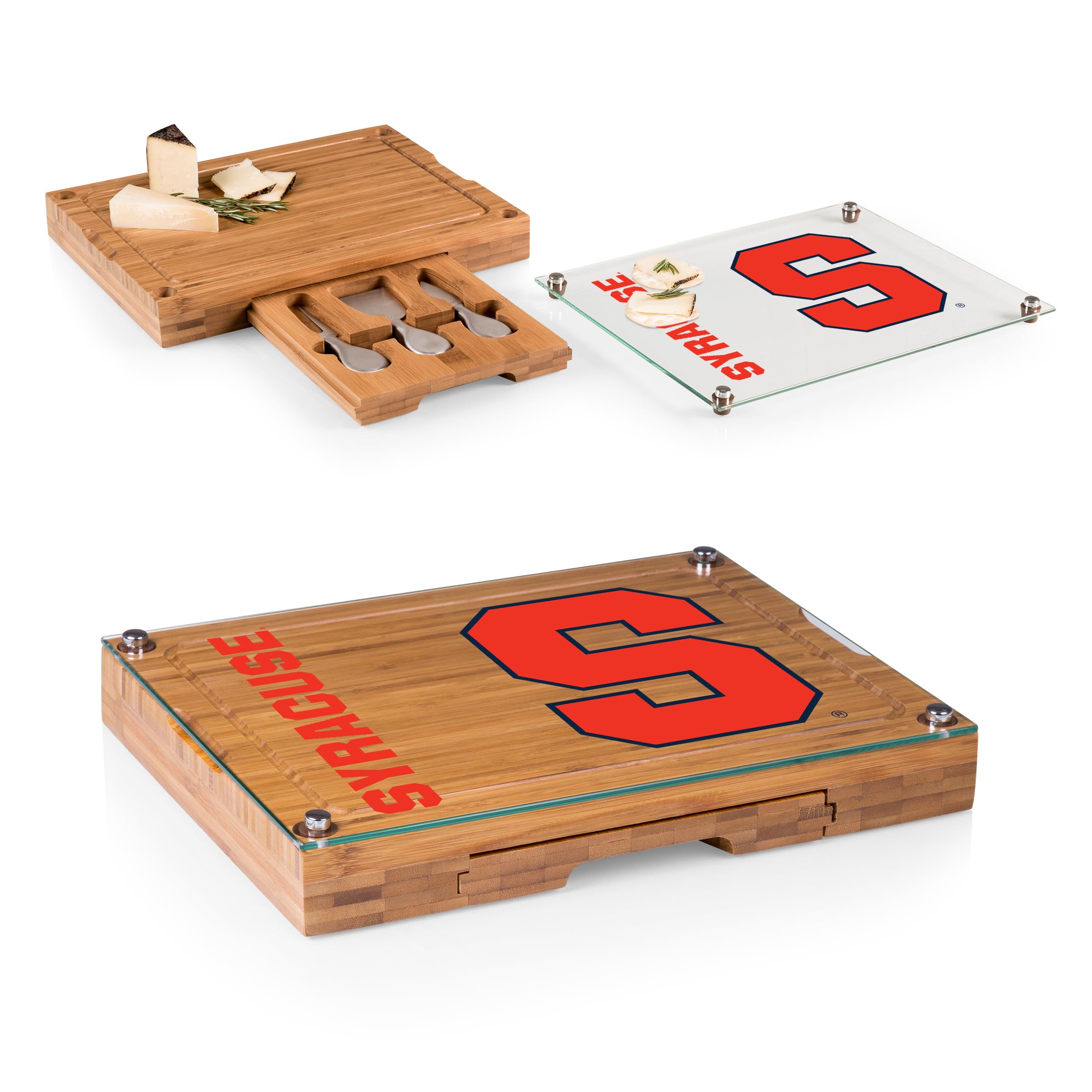 PICNIC TIME NCAA Concerto Glass Top Cheese Board and Knife Set - Bamboo Charcuterie Board with Glass Top Cutting Board for Cheese, Charcuterie, and Appetizers - Perfect for Parties, Picnics, and Entertaining
