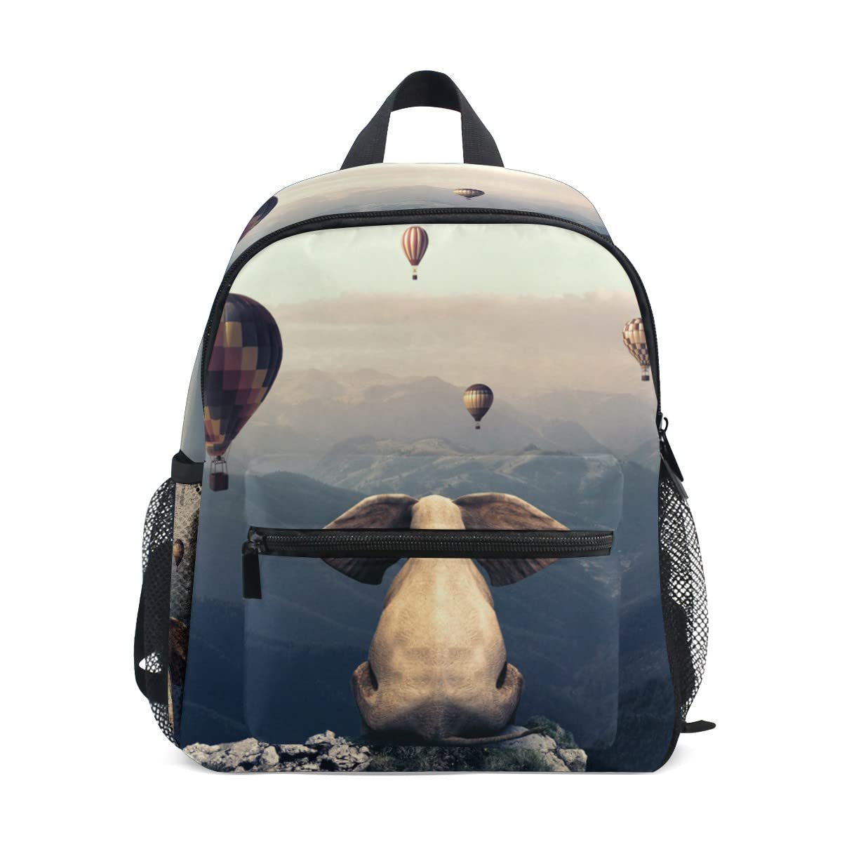 JIPONI Cute Elephant Mountain Hot Air Balloon Toddler Backpack for Boys & Girls - Adjustable Chest Strap & Multiple Pockets - Perfect for Preschool, Daycare, Travel & Outdoor Adventures
