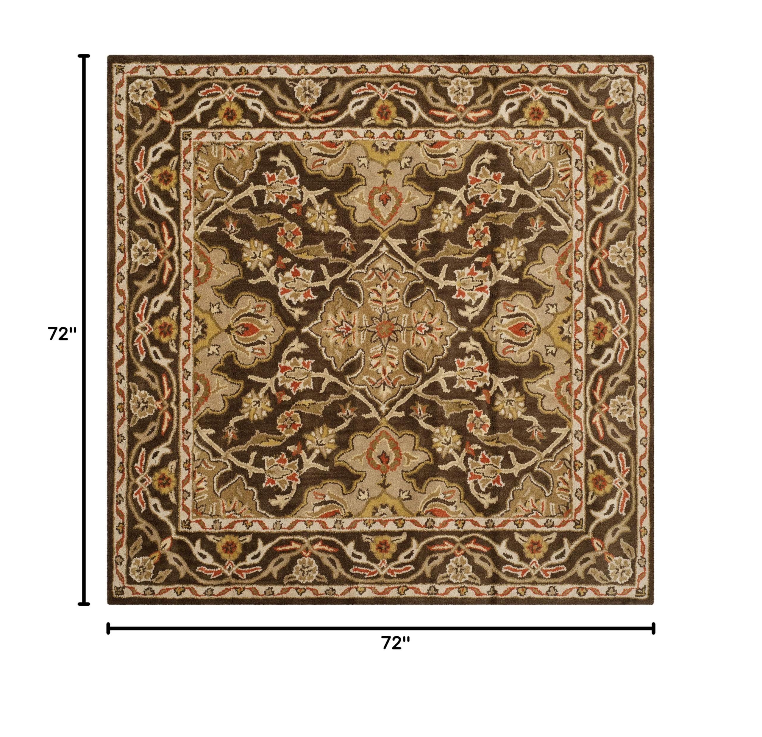 SAFAVIEH Classic Collection 6'x6' Brown Traditional Oriental Handmade Wool Area Rug - Perfect for Living Room, Bedroom & Home Decor