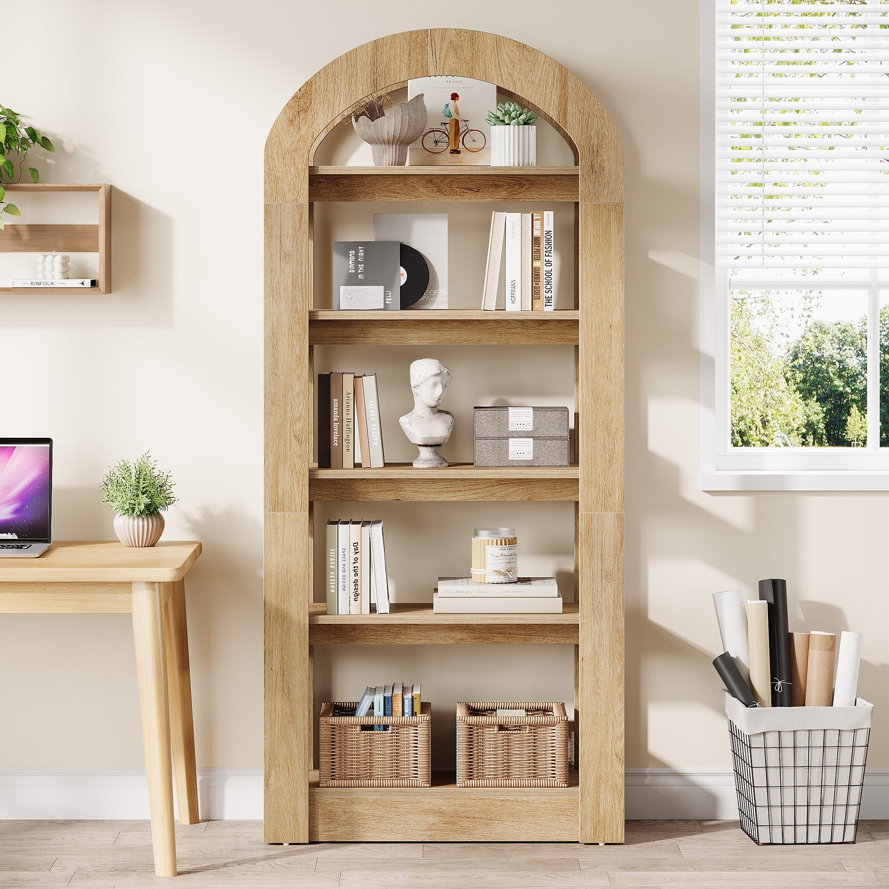 5 Tier Wooden Bookshelf - Arch Shaped Bookcase Display Shelf for Home, Office & Library - Perfect for Organizing Books, Decor & Storage