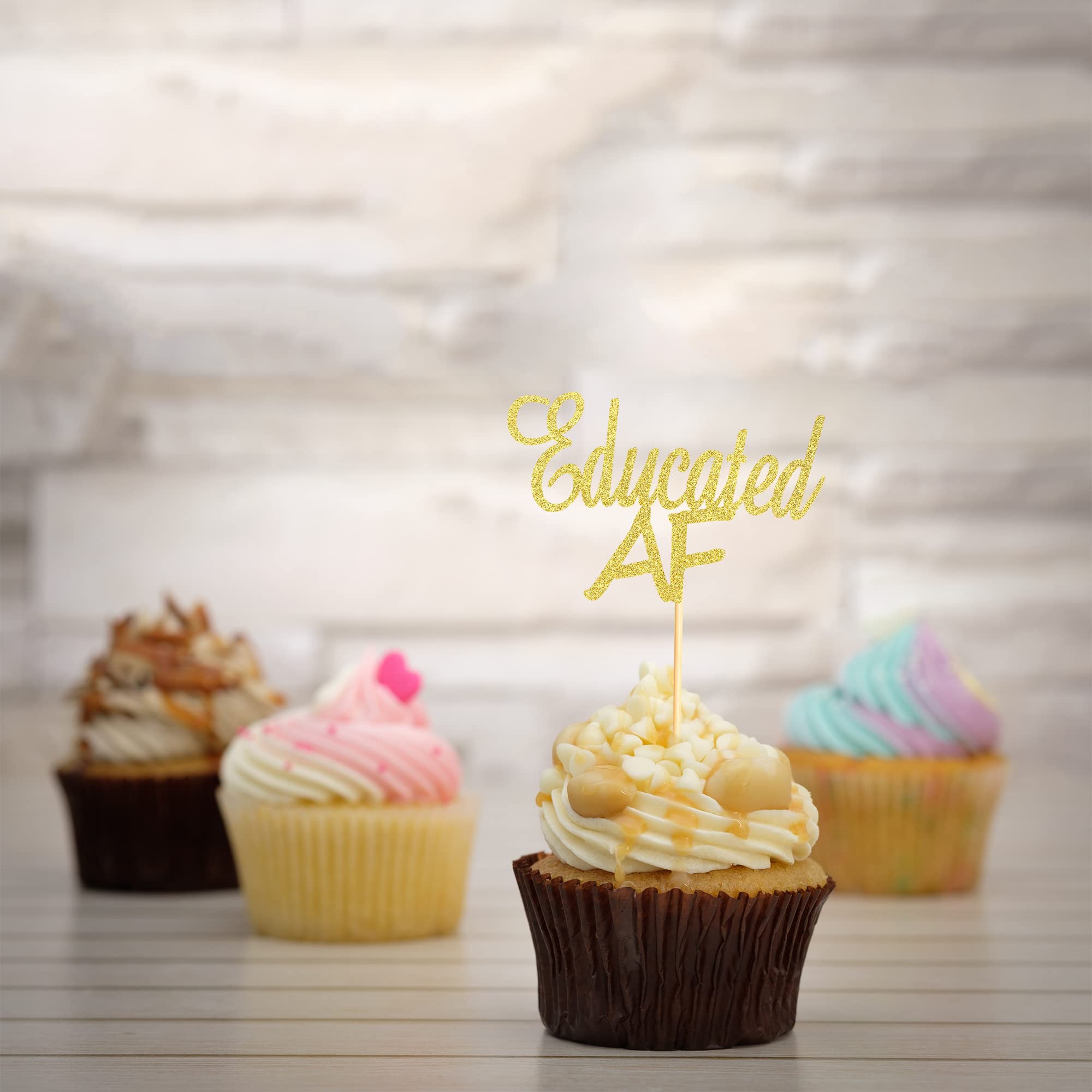 24pcs Graduation Cupcake Toppers 2025 - Gold Glitter Educated Cake Picks for Graduation Party Decorations | Perfect for Graduation Cakes, Cupcakes and Dessert Table Displays