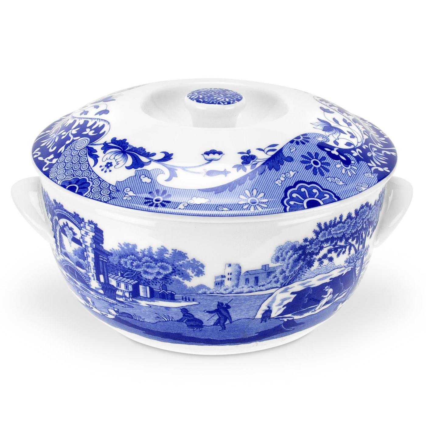 Portmeirion Spode Blue Italian 2 Quart Round Covered Deep Dish – Fine Porcelain Serving Bowl for Vegetables, Dinner Table Centerpiece – Microwave & Dishwasher Safe – Perfect for Holiday Meals & Entertaining Guests
