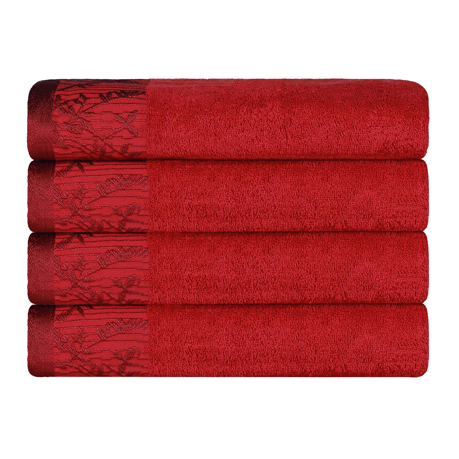 Premium Wisteria Cotton Floral Embroidered Jacquard Border Bath Towel Set of 4 - Ultra Soft & Absorbent Luxury Towels for Spa, Bathroom & Guest Use