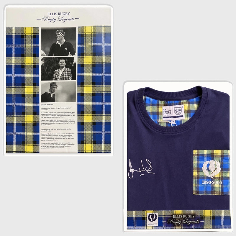 Ellis Rugby Doddie Weir Tartan Cotton T-Shirt - Men's Casual Vintage Style Tee for Rugby Fans and Scottish Heritage Lovers | Perfect for Game Day, Pub Outings, and Casual Wear