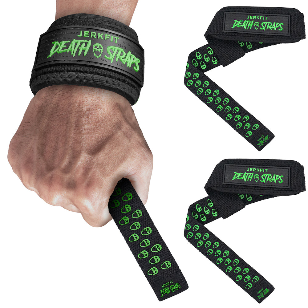 JerkFit Death Straps - Premium Double Sided Skull Grip Weight Lifting Straps for Powerlifting, CrossFit & Strength Training - Ideal for Deadlifts, Pull-ups & Heavy Lifting Workouts
