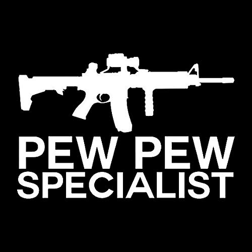 2nd Amendment Vinyl Decal Sticker for Cars, Trucks, Vans, Walls & Laptops - 5.5 x 3.75 Inch White Patriotic Pew Pew Specialist Veteran Design - Perfect for Gun Enthusiasts, Military Supporters & Freedom Lovers