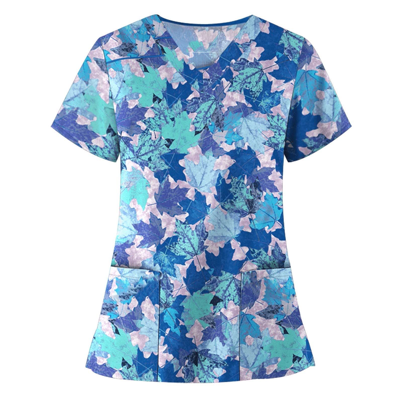 Floral Print Women's Scrubs Set - Comfortable V-Neck Short Sleeve Nursing Tops with Pockets | Medical Uniform for Nurses, Doctors & Healthcare Professionals | Perfect for Hospital Shifts, Clinics & Healthcare Work