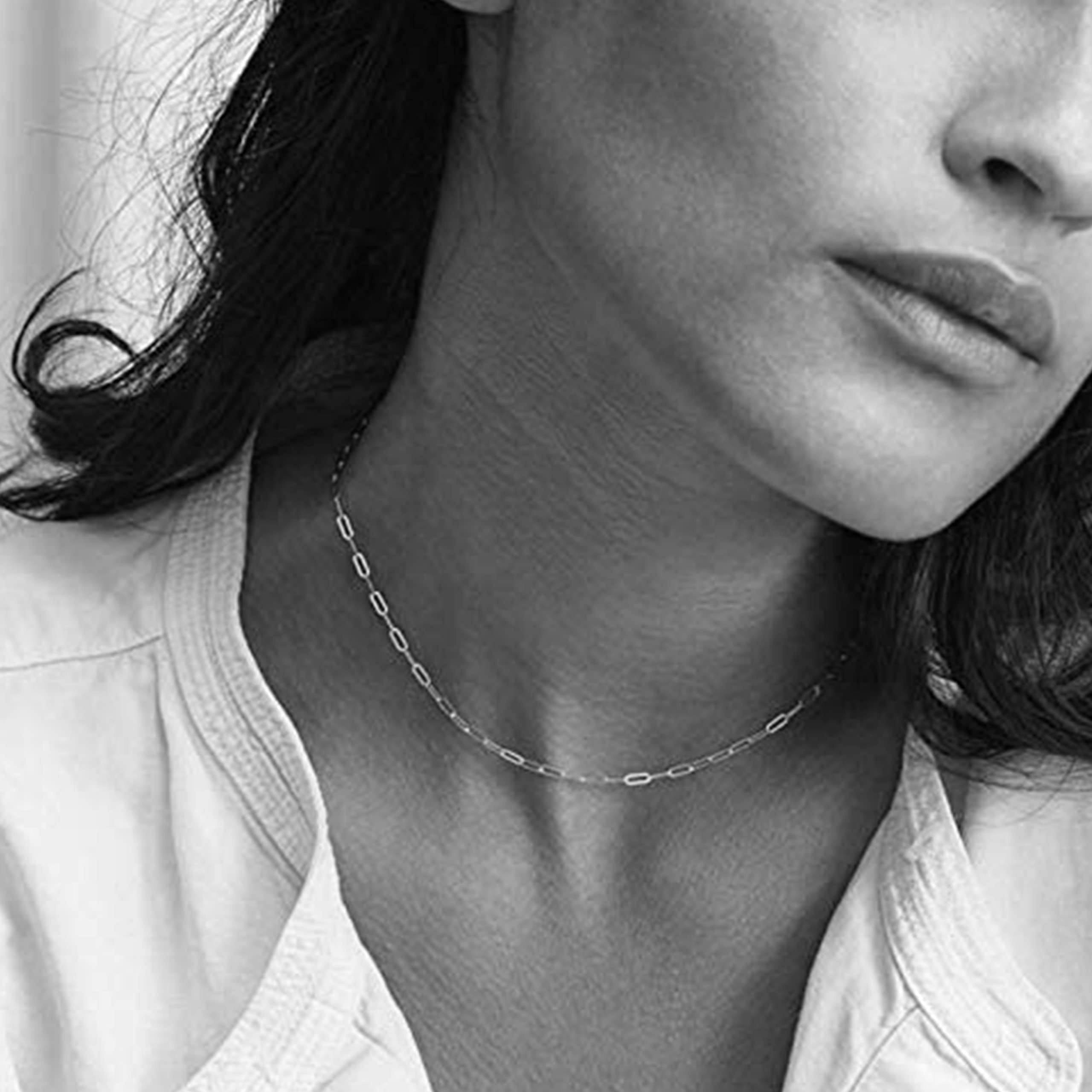 S925 Silver Paperclip Necklace - 18k Gold Plated Trendy Snake Chain Layered Choker Necklace for Women - Titanium Steel Minimalist Jewelry - Perfect for Everyday Wear, Gift Giving & Special Occasions
