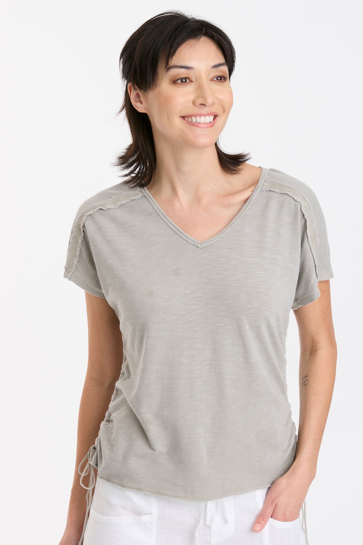 Diggory Women's V-Neck Jersey Tee - Soft Stretch Casual T-Shirt with Cinched Cord Detail for Everyday Wear | Perfect for Work, Outings & Relaxing