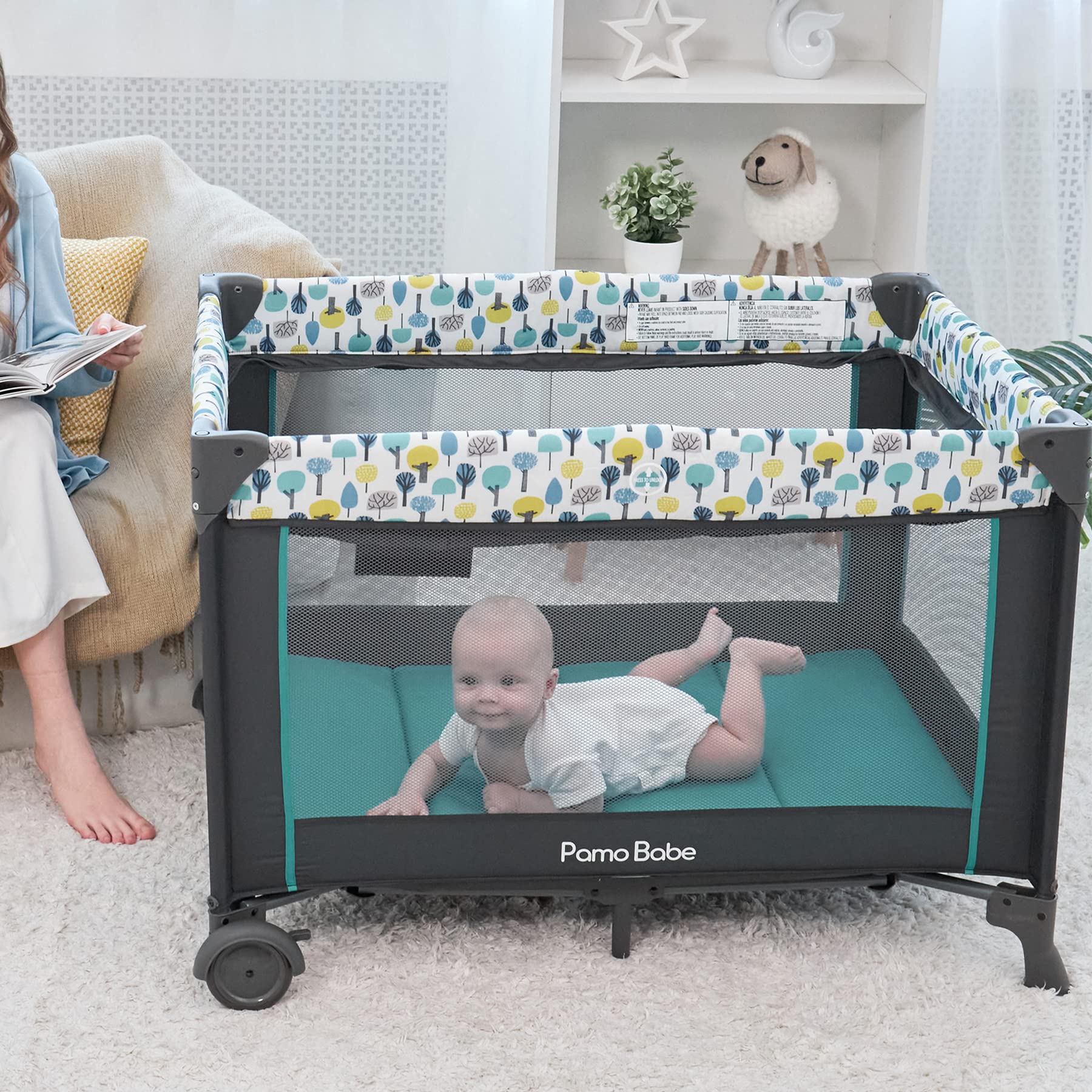 Pamo Babe Portable Baby Crib with Bassinet & Changing Table - Lightweight Travel Playpen for Newborns & Toddlers - Perfect for Home, Travel, and Daycare Use