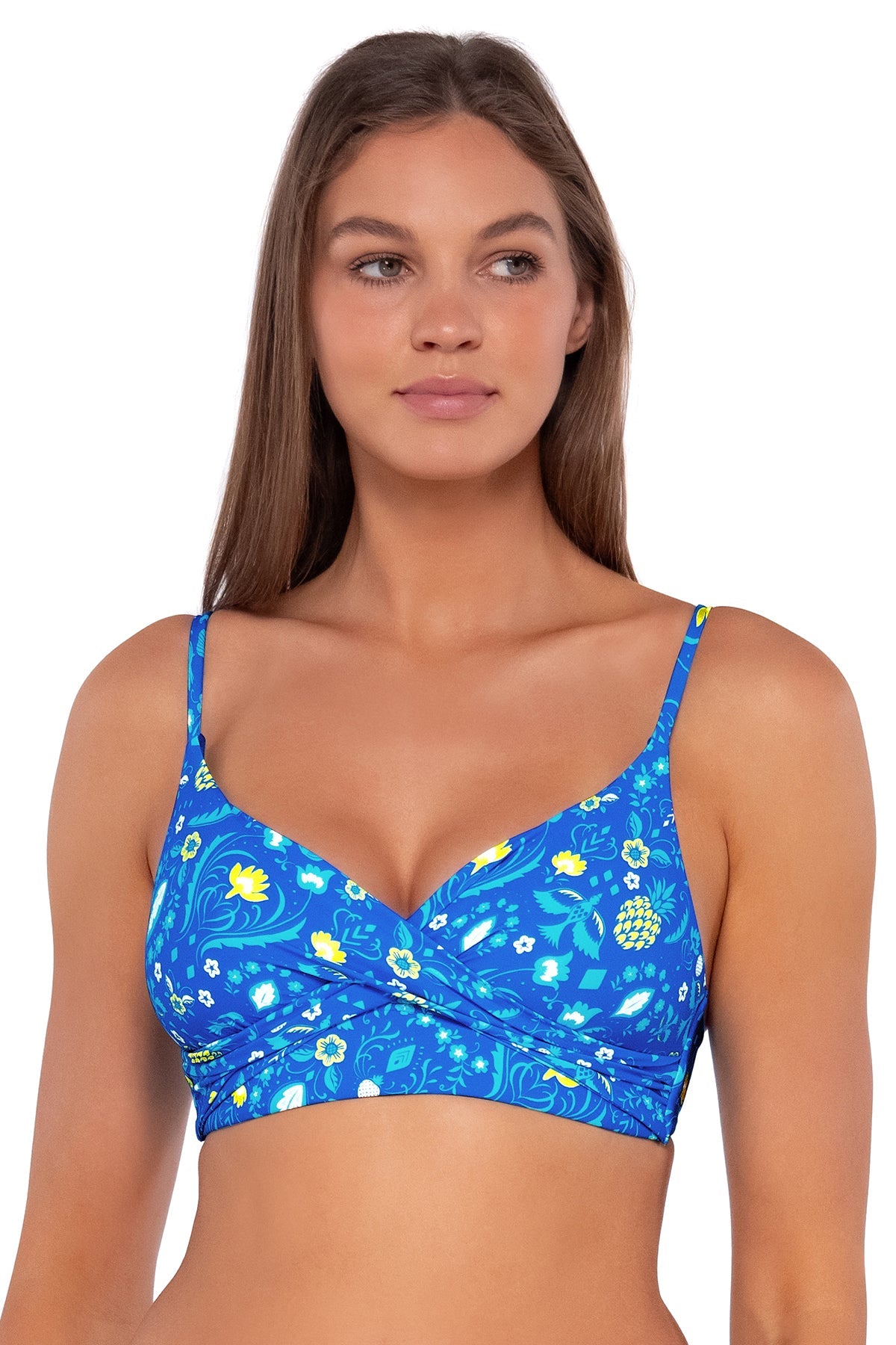 Women's Pineapple Print Bralette Bikini Top - Floral Swimwear for Beach, Pool & Summer Vacations | Sunsets Collection