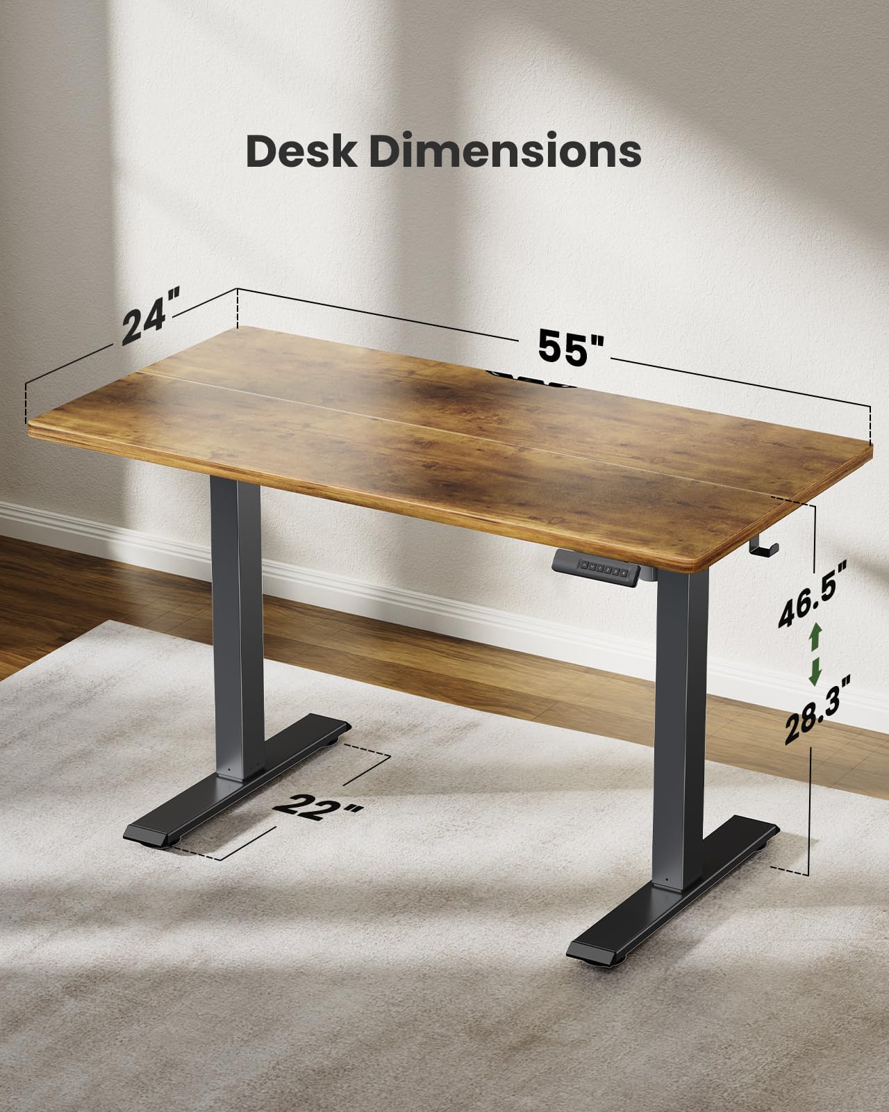Marsail Electric Standing Desk - Adjustable Height Sit Stand Desk 55 x 24 Inches, Home Office Computer Desk with Memory Controller (Rustic Brown) - Perfect for Remote Work, Gaming & Ergonomic Workspace Setup