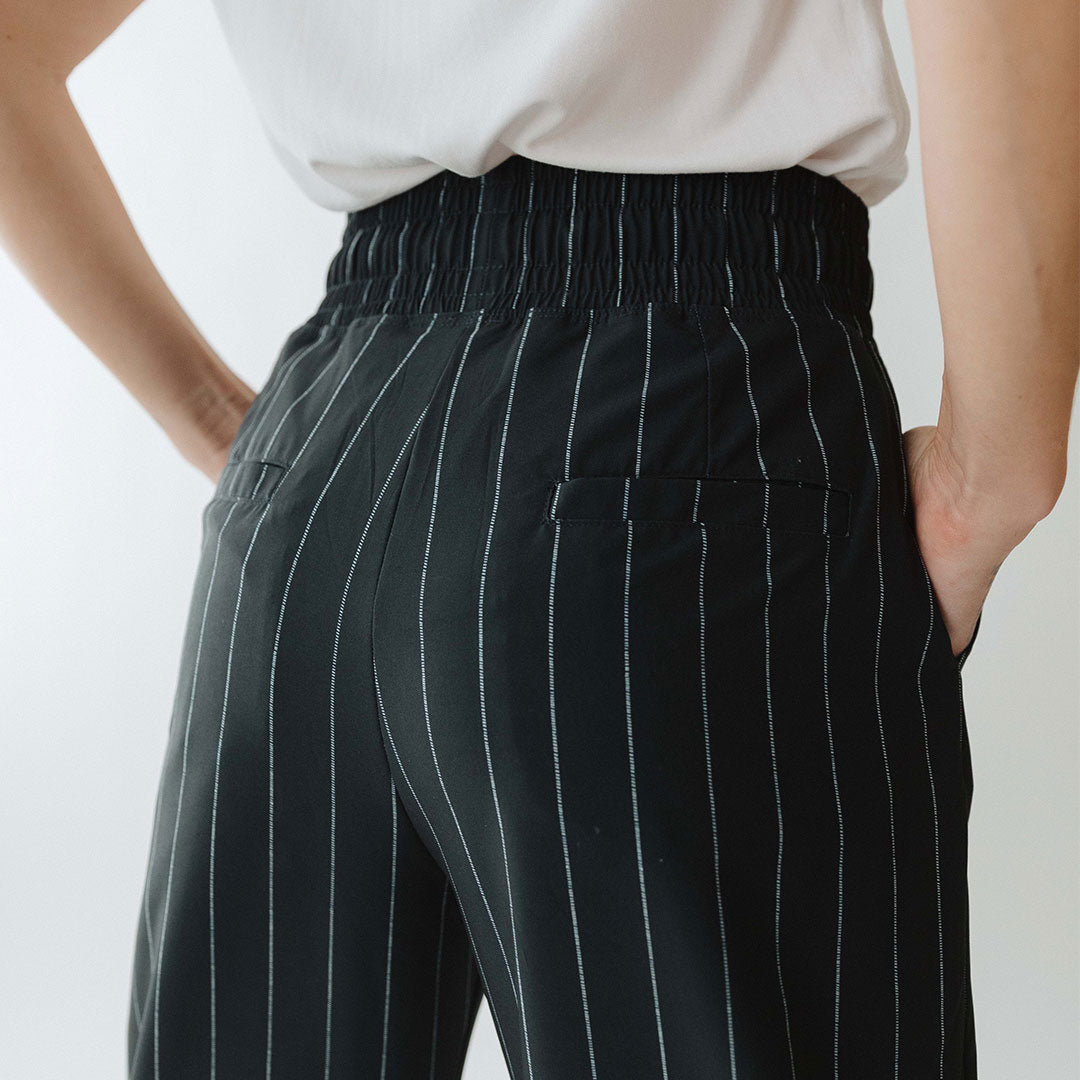 Audrey Women's Navy Pinstripe Dress Pants - Professional Office Work Trousers for Business Casual & Formal Occasions