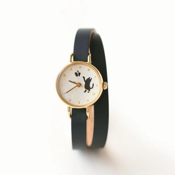 Elegant Japanese Handmade Women's Wristwatch - Cat & Butterfly Design - Perfect for Casual Wear, Office & Special Occasions