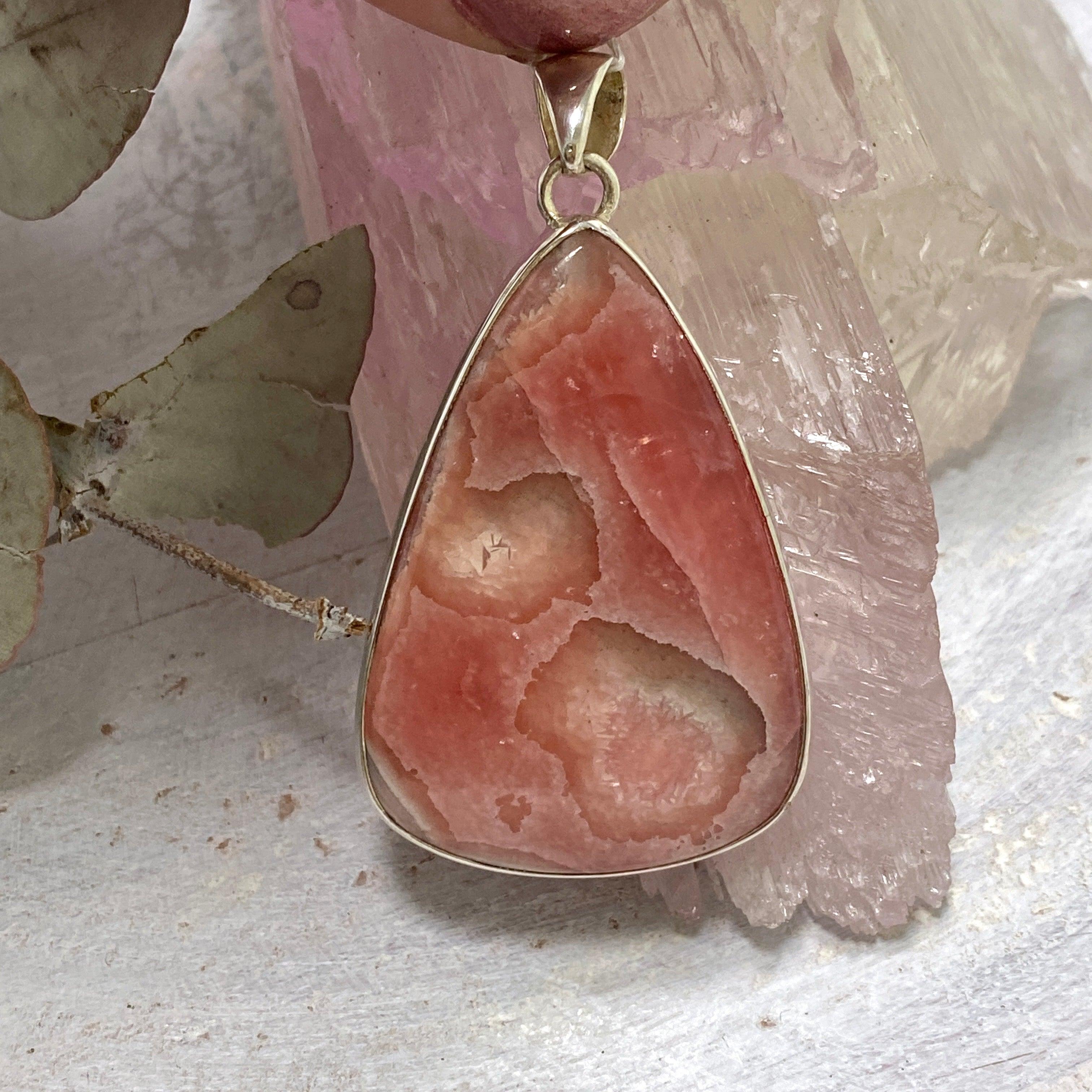 Rhodochrosite Large Teardrop Pendant Necklace KPGJ2814 - Elegant Gemstone Jewelry for Women, Perfect for Weddings, Parties & Special Occasions
