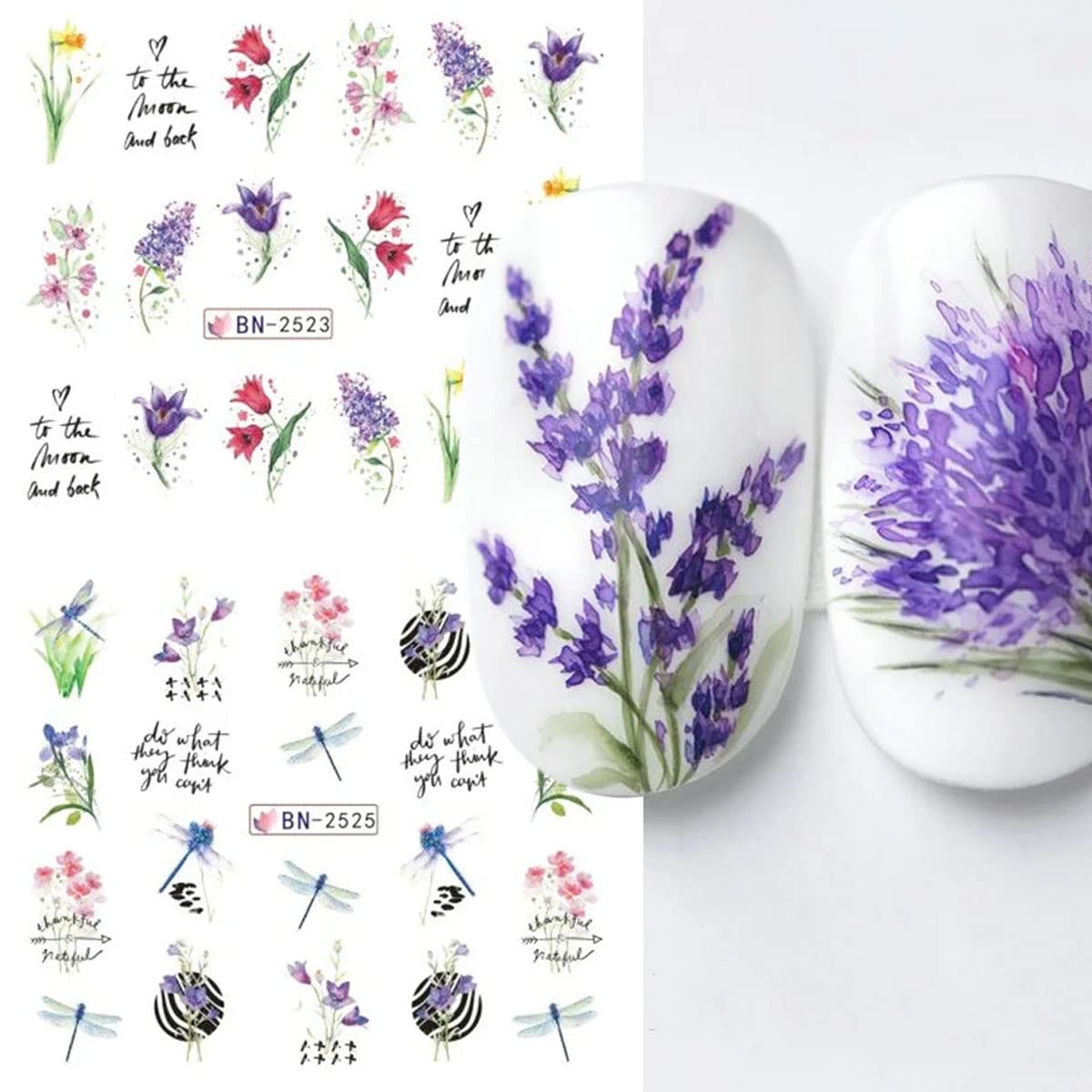Elegant White Floral Water Transfer Nail Stickers - Rose Lily Tulip Dragonfly Nail Art Decals for Acrylic Nails | Spring Summer Nail Design Supplies (12 Sheets) | Perfect for DIY Manicures, Bridal Nails & Salon Nail Art