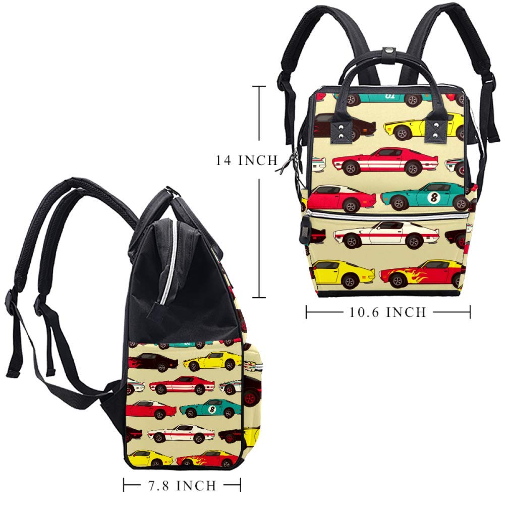 American Muscle Classic Racing Car Diaper Tote Bag - Stylish Baby Care Backpack for Moms, Waterproof Nappy Changing Bag with Multiple Pockets (Perfect for Travel, Shopping & Daily Outings with Baby)