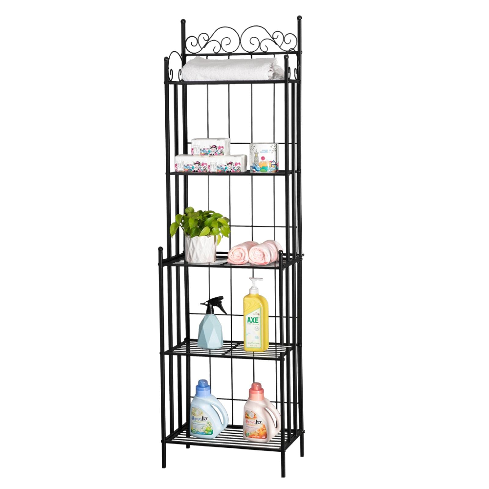 5-Tier Heavy Duty Metal Storage Shelf - Space Saving Organizer for Kitchen, Bathroom, Garage, Pantry & Outdoor Use - Durable Standing Shelving Unit for Home Storage & Flower Display