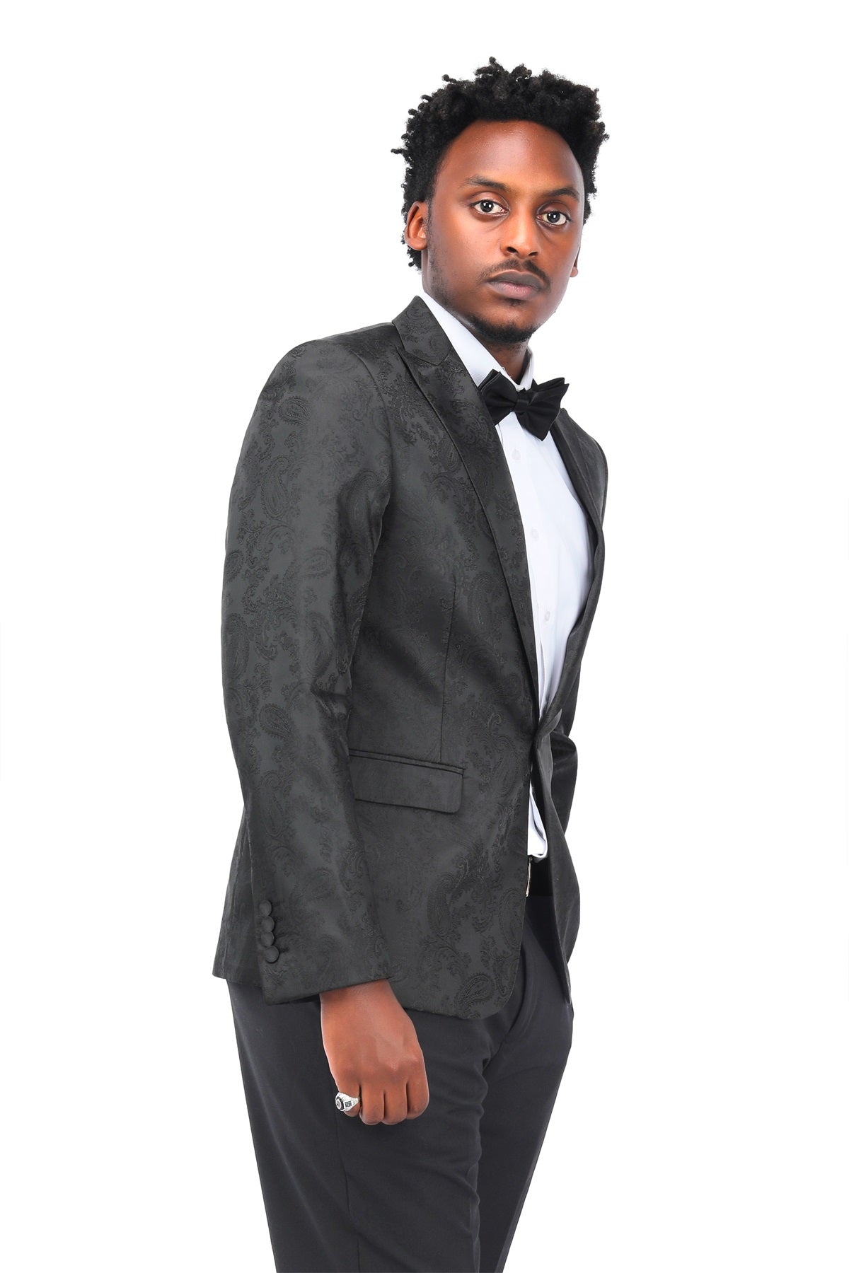 Men's Slim Fit Dark Pattern Single Button Blazer Jacket - Black | Formal & Business Attire for Office, Weddings & Special Events