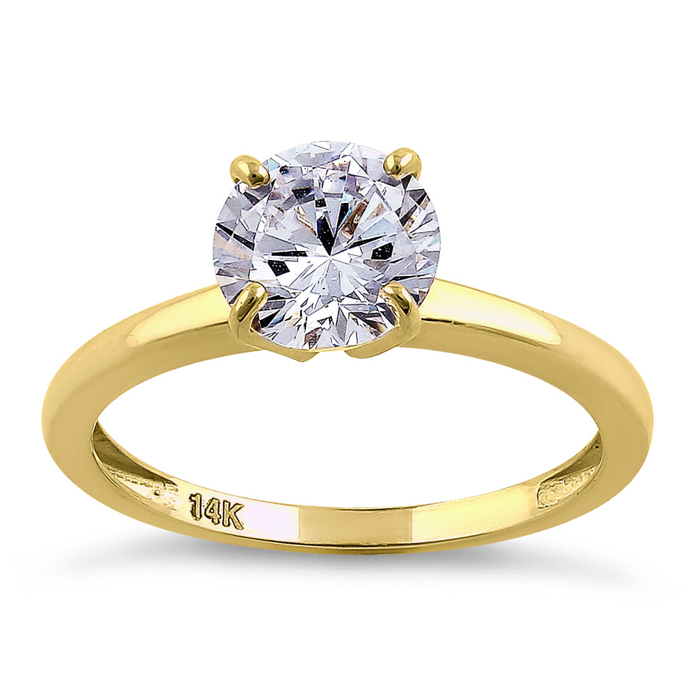 14K Solid Yellow Gold Solitaire Round Cubic Zirconia Engagement Ring for Women - Perfect for Proposals, Weddings & Anniversaries