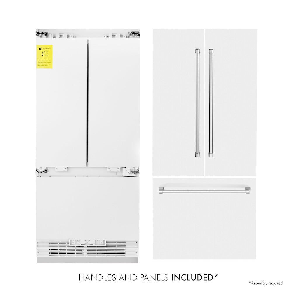 ZLINE 36 Inch 19.6 Cu. Ft. French Door Built-In Bottom Freezer Refrigerator with Water Dispenser & Ice Maker - White Matte Finish (RBIV WM 36) | Perfect for Modern Kitchens & Open-Concept Homes
