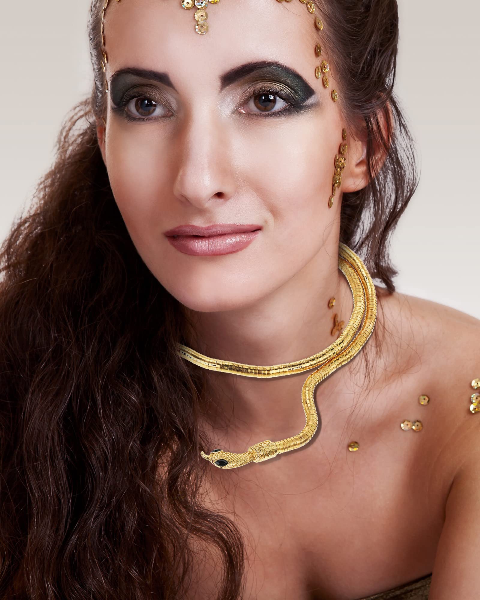 Fumete 2-Piece Flexible Snake Arm Cuff & Necklace Set - Gold Medusa Jewelry for Women | Halloween Costume Accessories, Cosplay Party, Greek Mythology Theme Outfits