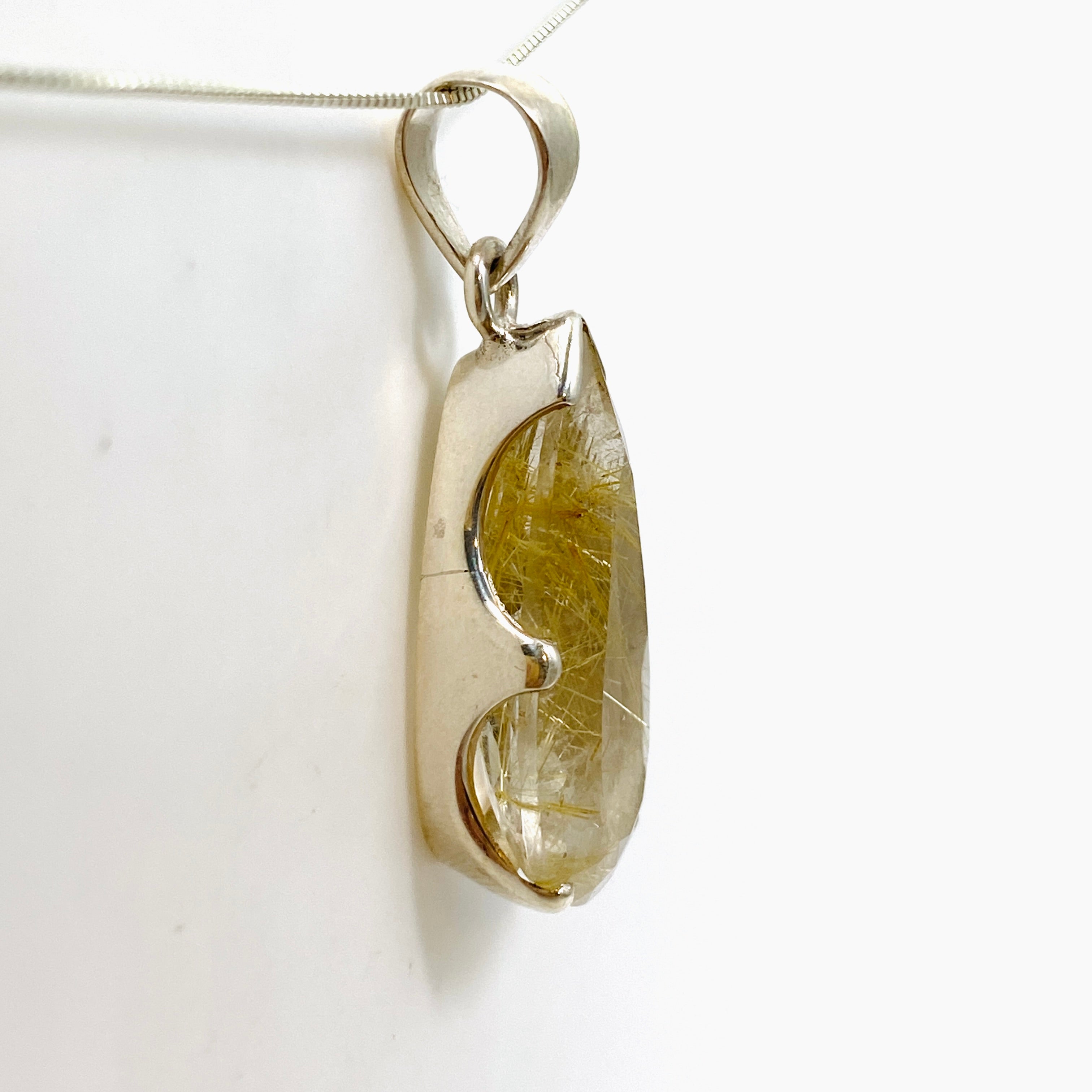 Golden Rutile Quartz Teardrop Faceted Pendant Necklace - Natural Gemstone Jewelry PPGJ888 for Women's Fashion & Spiritual Healing