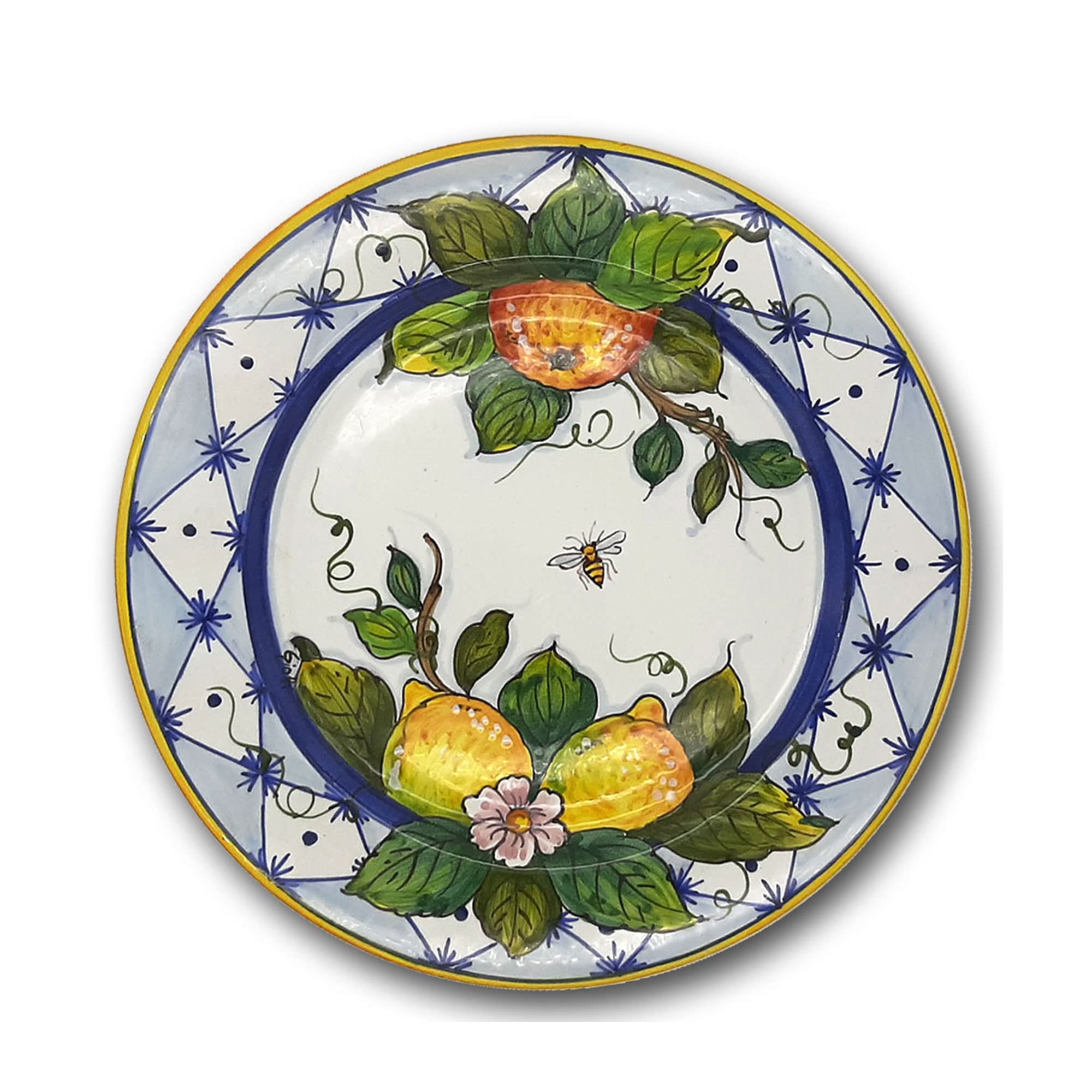 Italian Ceramic Dinnerware Set for 4 - Hand Painted Tuscan Pottery Plates & Bowls - Authentic Ischia Lemons Design - Elegant Kitchen & Dining Table Decor - Perfect for Family Dinners, Entertaining Guests, and Italian-Themed Parties