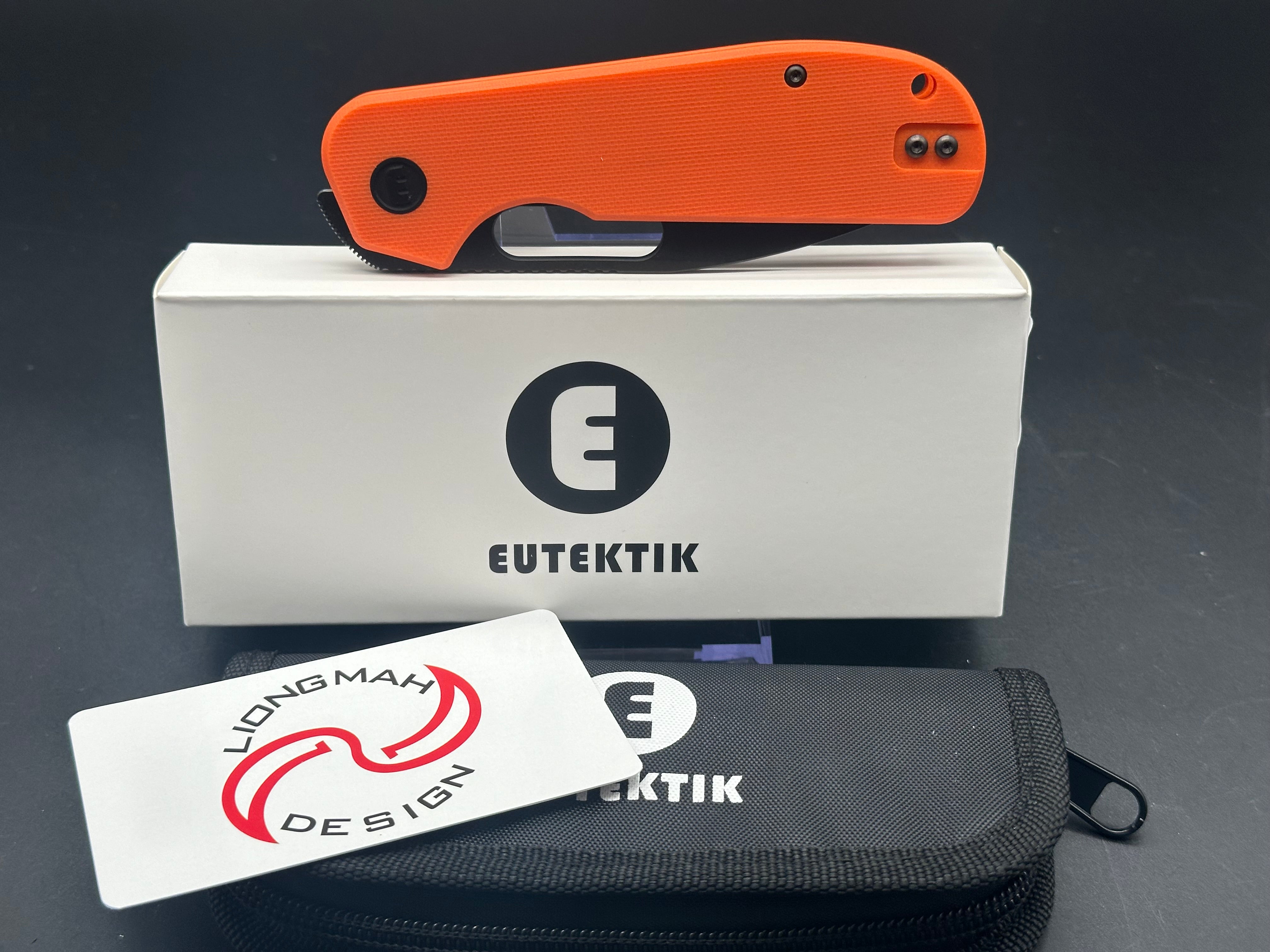 Eutektik EFD Orange BlackWashed Folding Knife with LTK Koozie, Patch & Sticker - Perfect for Camping, Hiking & Everyday Carry (EDC)