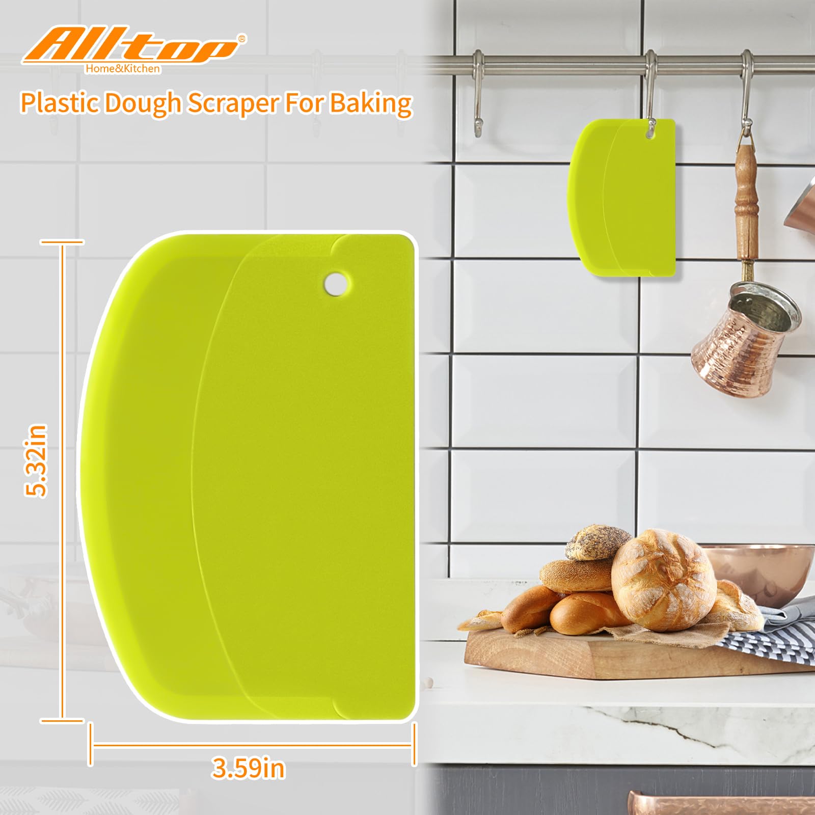 ALLTOP Hard Bench Scraper - Premium Dough Cutter & Bread Baking Tool for Home Bakers, Ergonomic Plastic Bowl Scraper for Kneading, Mixing & Cleaning - Perfect for Bread Making, Pastry Prep & Kitchen Organization