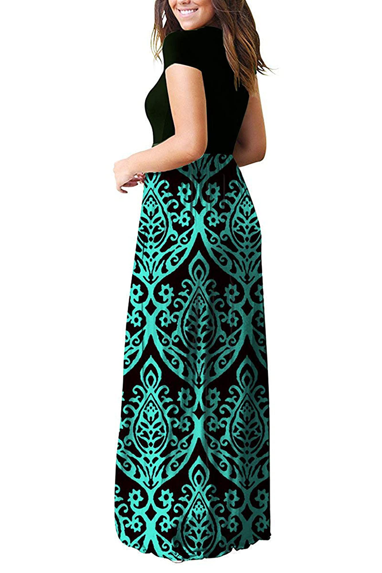 MISFAY Women's Casual Short Sleeve Loose Plain Maxi Dress with Pockets - Summer Beach, Vacation, Party & Everyday Wear Long Dress