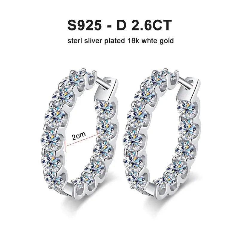 2.6ct D Color Moissanite Hoop Earrings for Women - 925 Sterling Silver Plated White Gold Wedding & Party Jewelry | Elegant Gift for Anniversary, Bridal Shower, Prom & Special Occasions