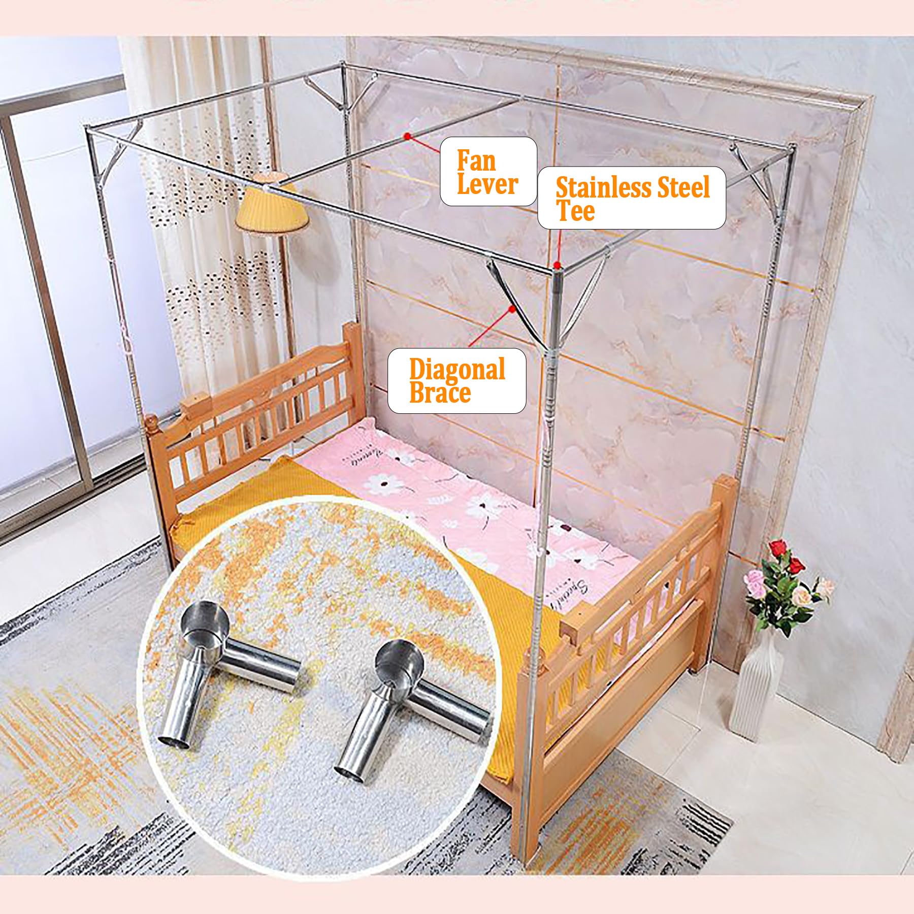 Stainless Steel Bed Canopy Frame - Twin Size for Bedroom Decor