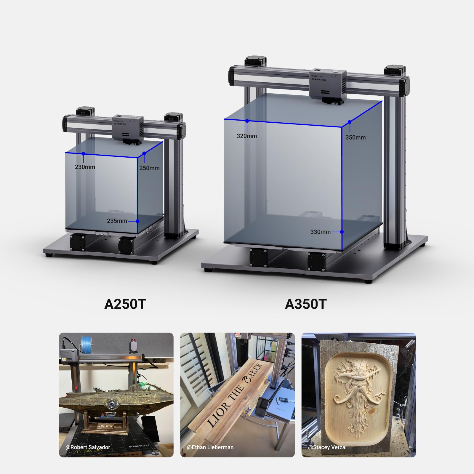 Snapmaker 2.0 A350T 3-in-1 3D Printer with Laser Engraving & CNC Carving | Large FDM 3D Printer | Auto Bed Leveling | 12.6x13.8x13in Build Volume | All Metal Frame | Perfect for DIY Projects, Home Workshops & Prototyping
