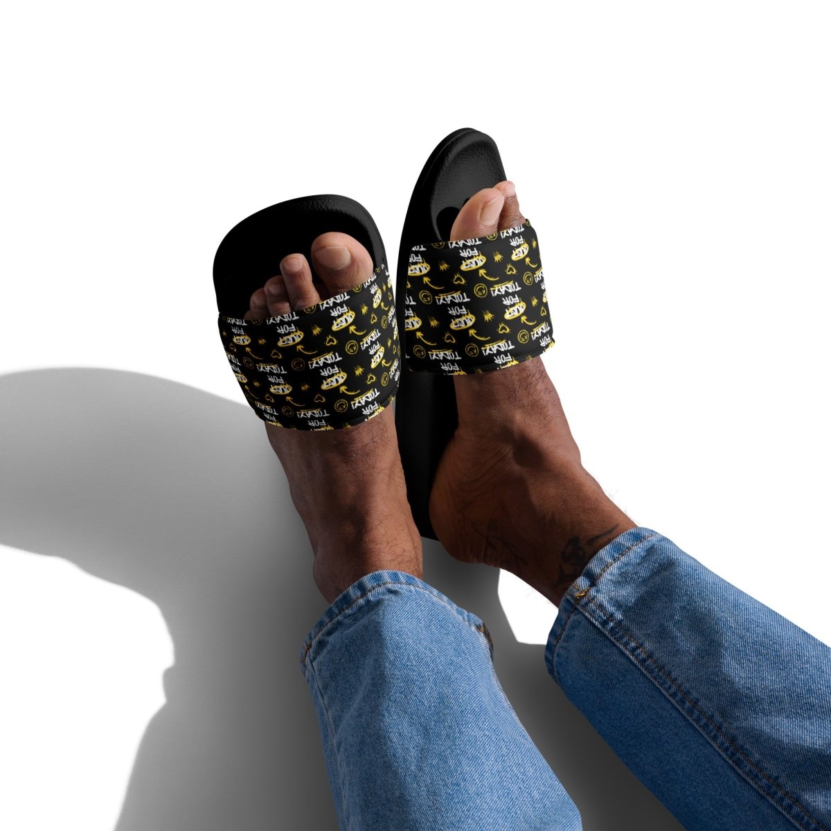 Just for Today Men's Graffiti Slides - Bold & Comfortable Street Style Sandals for Casual Wear, Beach, Pool, and Outdoor Activities