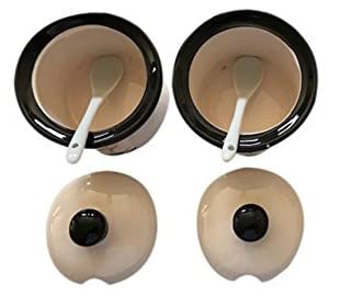 Ceramic Spice Jars Set of 2 - Chef Print Seasoning Containers with Lids - Dishwasher Safe Kitchen Storage for Salt, Pepper & Spices - Perfect for Countertop Organization & Cooking Essentials